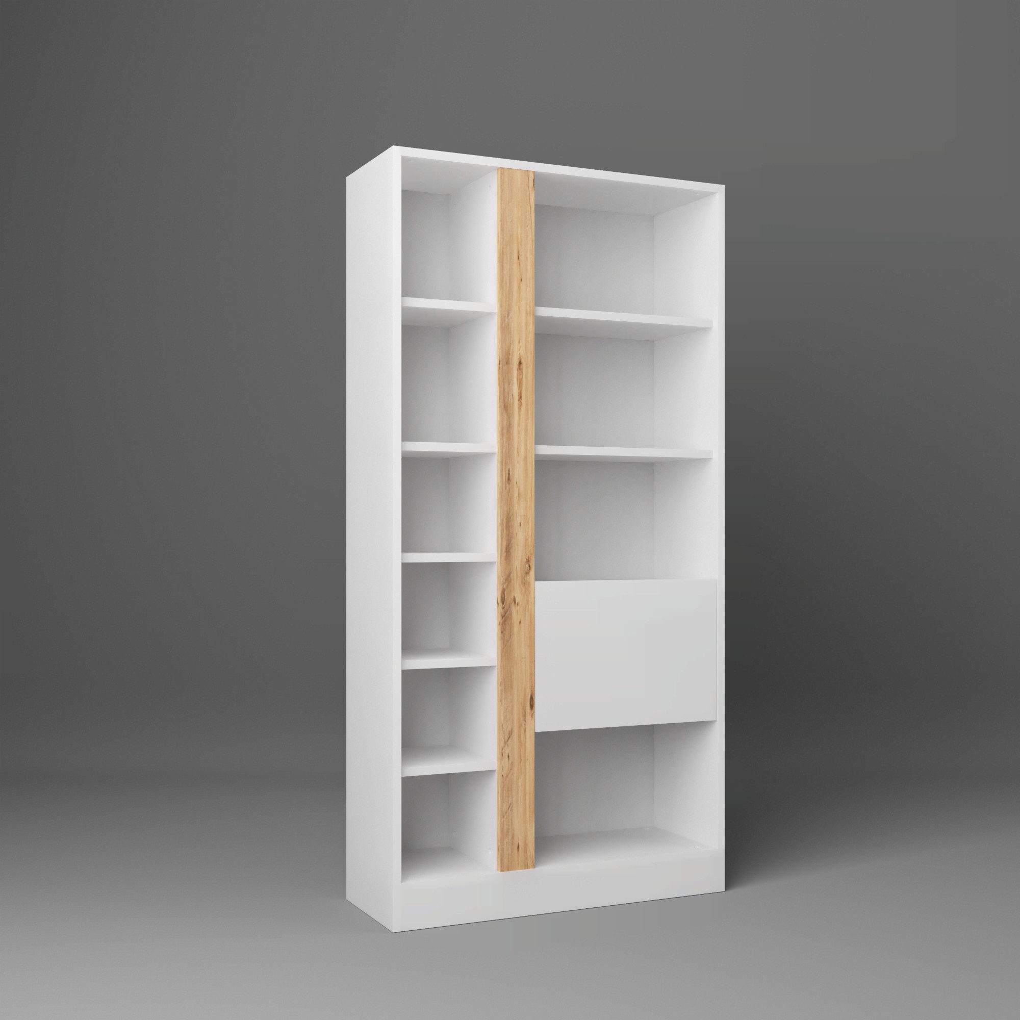 BDR Smart Home Art Bücherregal Lotus Bücherregal, Weiß & Atlantic Pine Elegant, Geräumig, Funktional