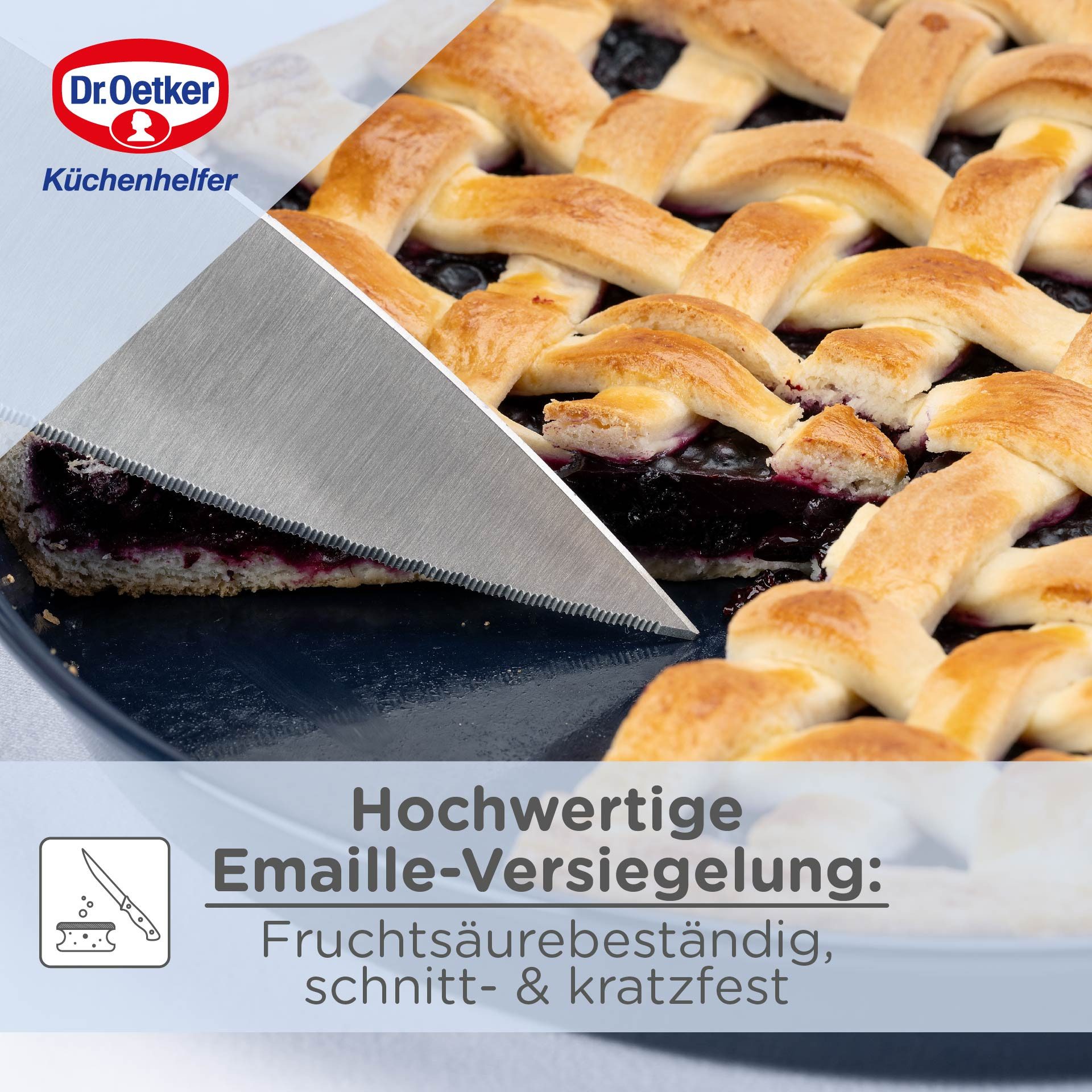 Dr. Oetker Küchenhelfer Kuchenblech Back-Liebe Emaille, 30 cm, Emaille, (1-St), Schnitt- & kratzfeste Backform mit Emaille & Antihaft-Beschichtung