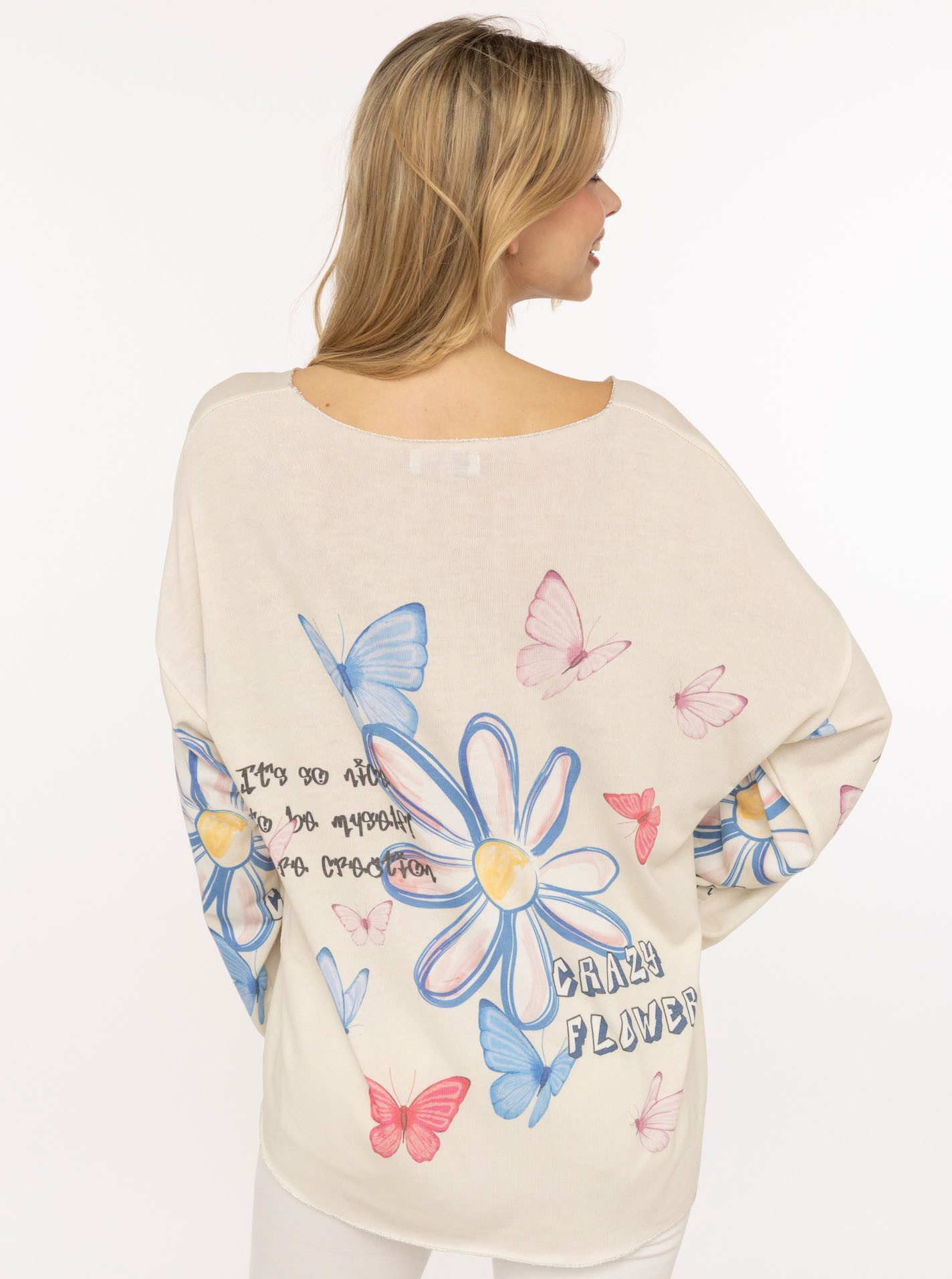 Zwillingsherz Langarmshirt "Crazy Flower" Blumendesign, V-Neck, leichtes Material