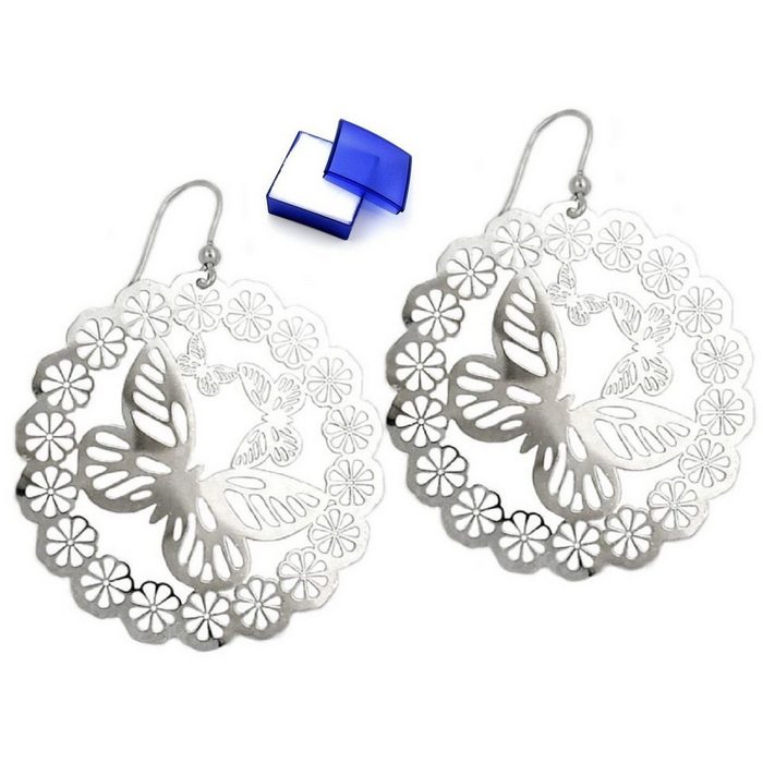 unbespielt Paar Ohrhaken Ohrringe Ohrhänger Ohrhaken Schmetterling 925 Silber 65 x 50 mm inklusive Schmuckbox Silberschmuck für Damen