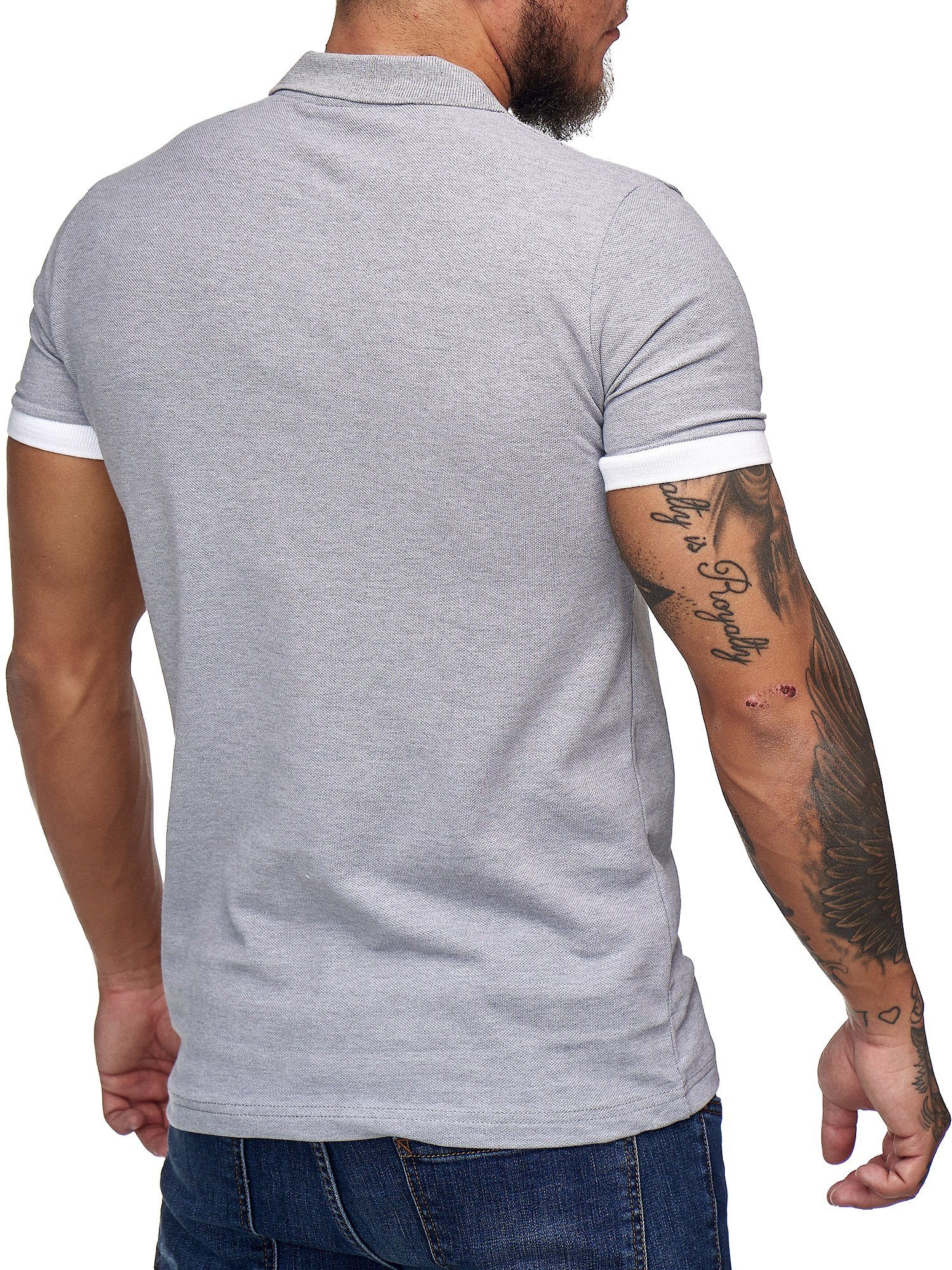 Fit Polohemd Basic Poloshirt (1-tlg) Code47 Herren Kurzarm Code47 Slim Grau Einfarbig T-Shirt