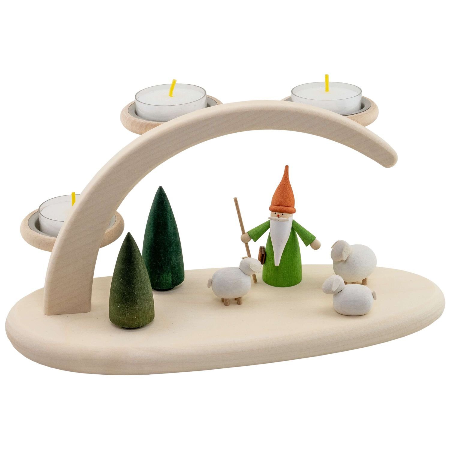 Seiffener Volkskunst Lichterbogen kleiner Lichterbogen Schäferwichtel für Teelichter, für Teelichter