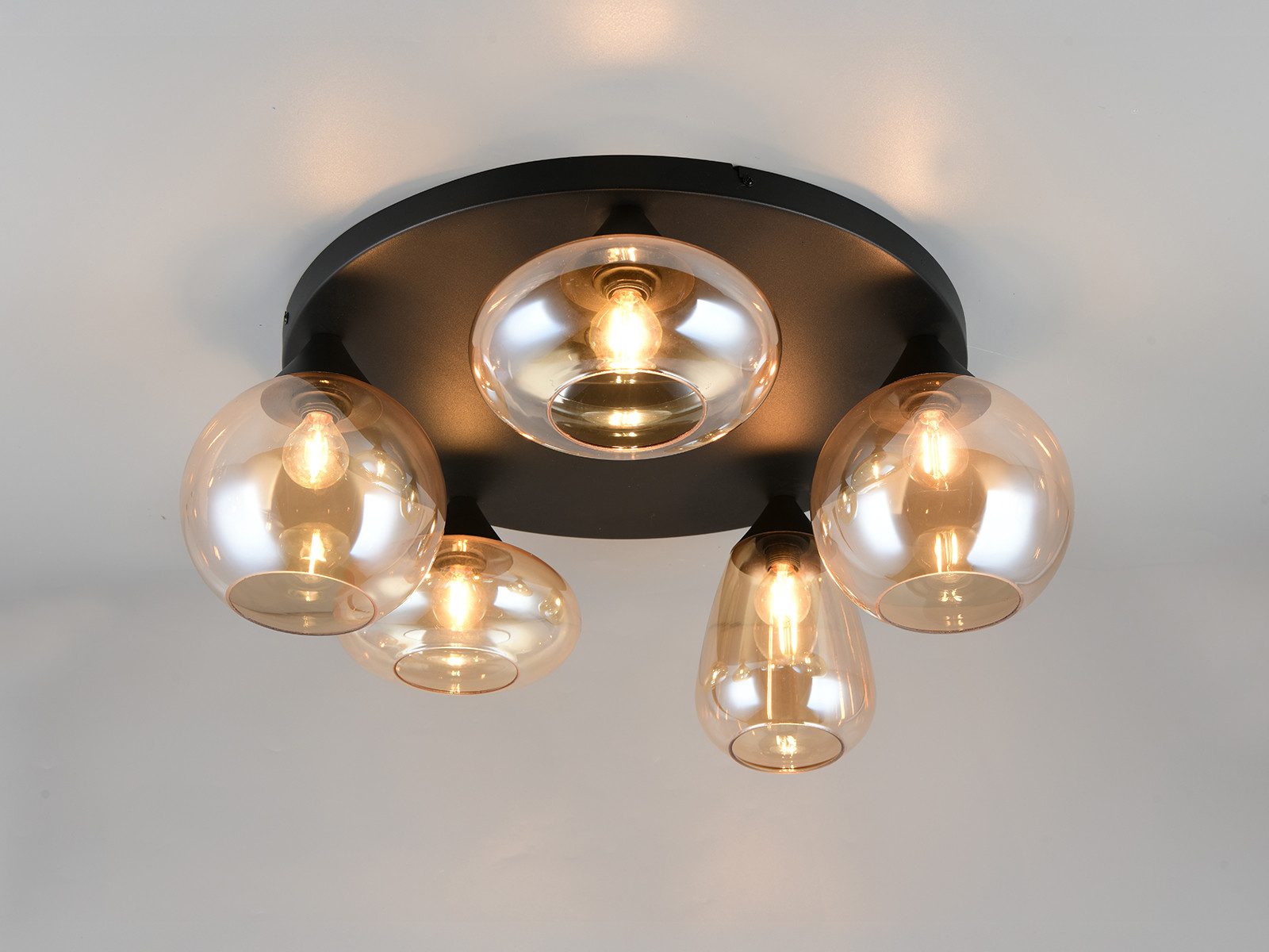 TRIO Leuchten LED Deckenleuchte mit 5 verschiedenen Glaskugeln Ø 63,5cm, Dimmfunktion, LED wechselbar, Warmweiß, ausgefallene große Deckenlampe Wohnzimmer mit dimmbaren Leuchtmitteln