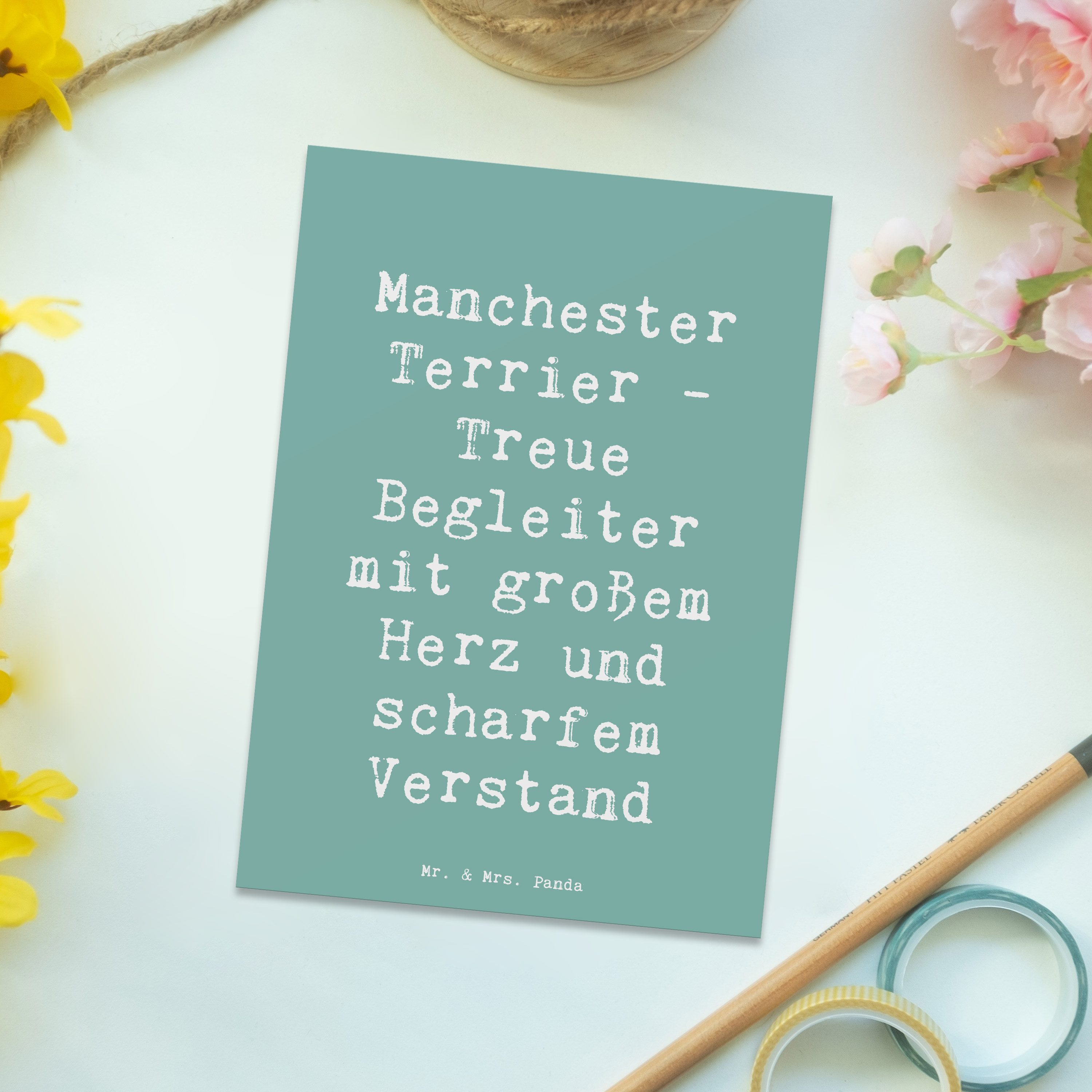 Thumbnail - Mr. & Mrs. Panda Postkarte Spruch Manchester Terrier Begleiter - Meeresbrise - Geschenk, intelli