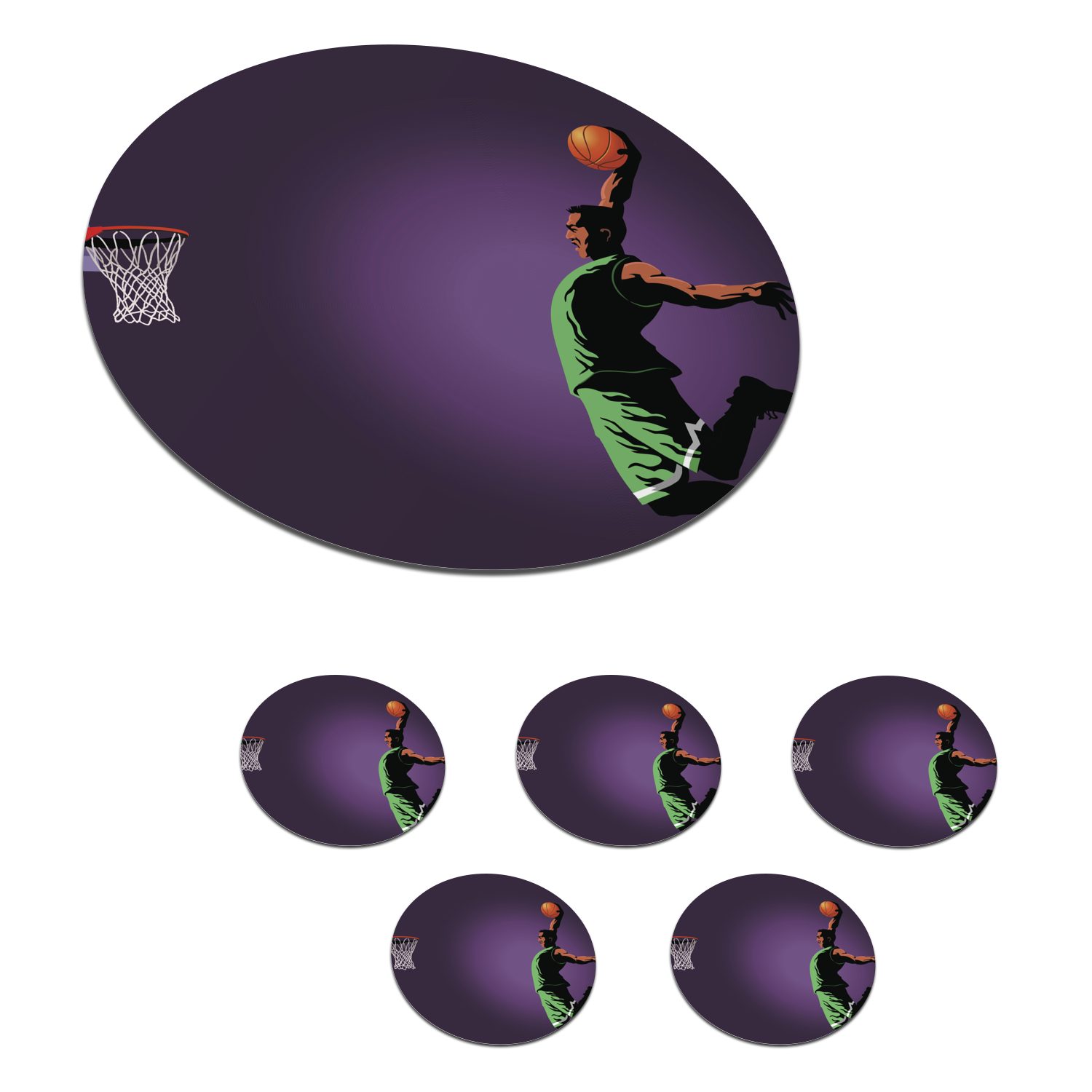 MuchoWow Glasuntersetzer Eine Illustration 6-tlg., Becher für Zubehör Basketballspielers, Tassenuntersetzer, Tasse, eines einen spektakulären, Getränkeuntersetzer, Korkuntersetzer, Gläser, der