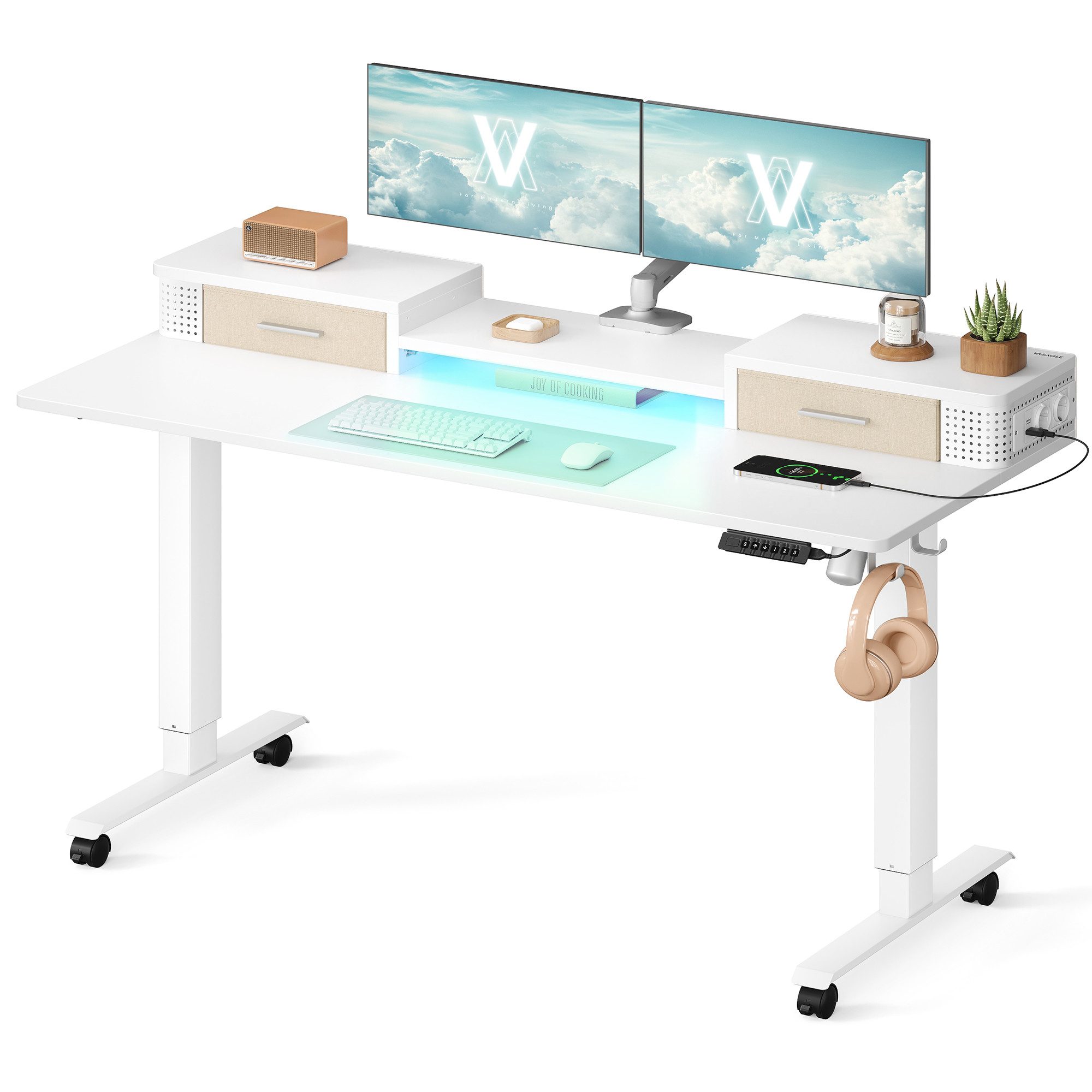 VASAGLE Schreibtisch höhenverstellbar elektrisch, mit 2 Schubladen, 2 AC-St günstig online kaufen