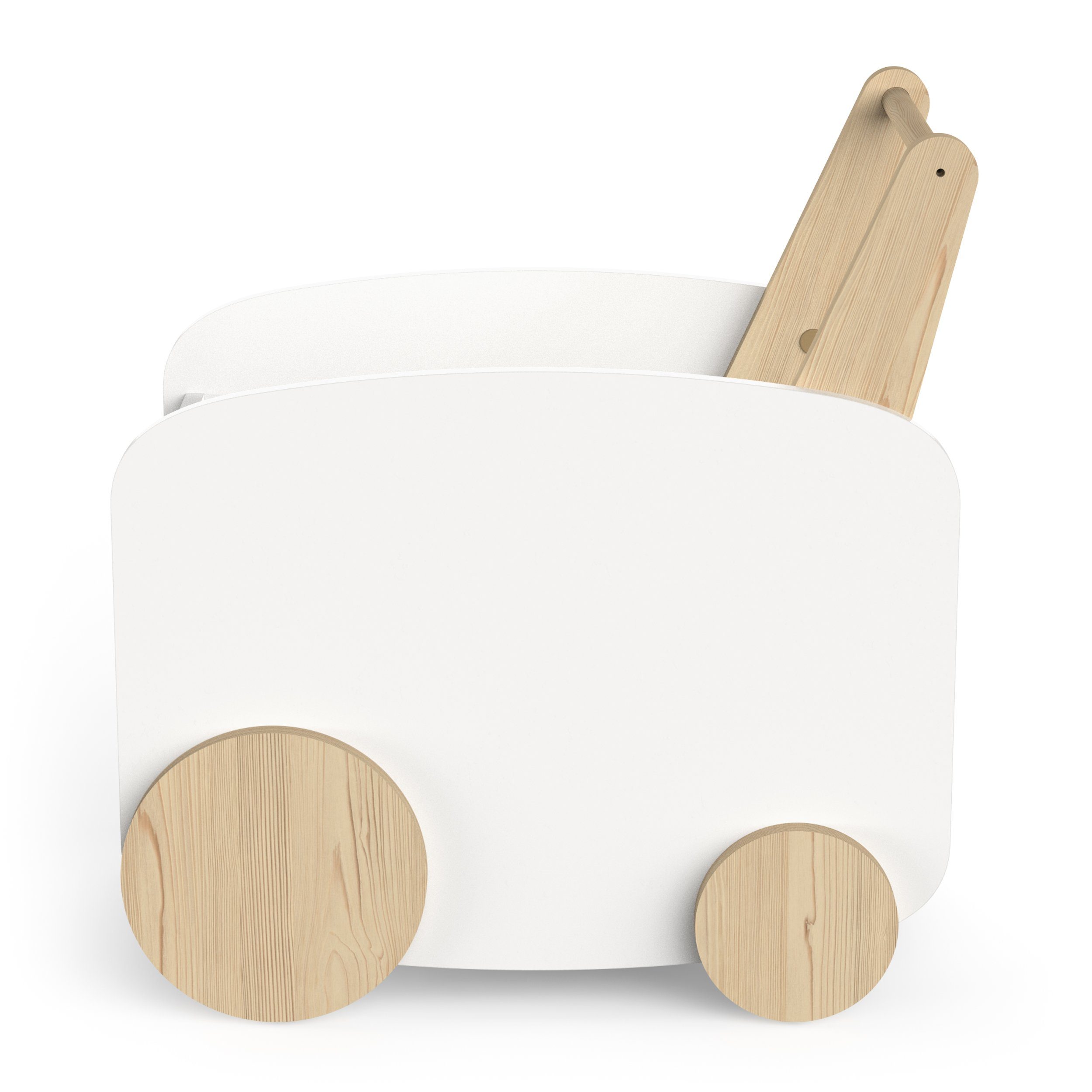 Spielauto Holz Spielzeugtruhe 7kg, Spielzeugtruhe MDF 4 cm weiß/natur inklusive Spielzeugbox habeig zum der Bewegen Rädern 55x53x35 Spielwagen