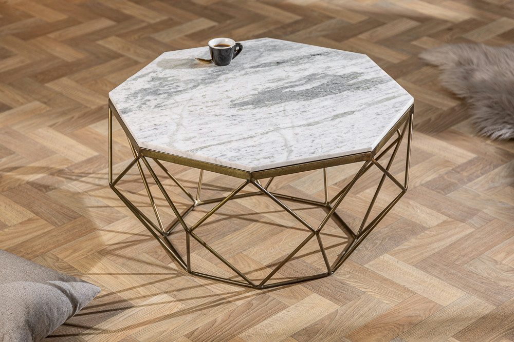 riess-ambiente Couchtisch DIAMOND 70cm weiß / messing, Wohnzimmer · Marmor · Metall · eckig · Handarbeit