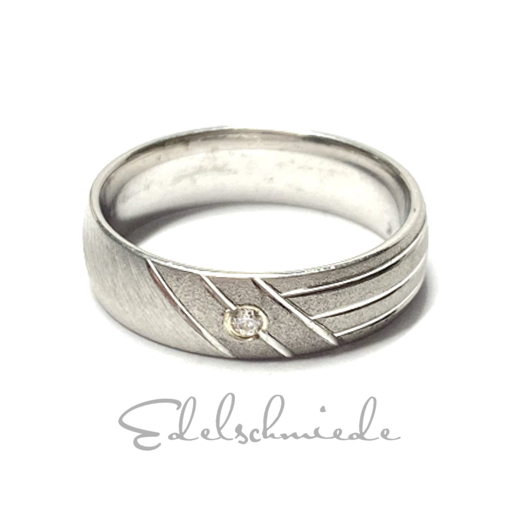 Edelschmiede925 Silberring Ring 925 Silber rhodiniert Zirkonia matt gemustert Bandring #52