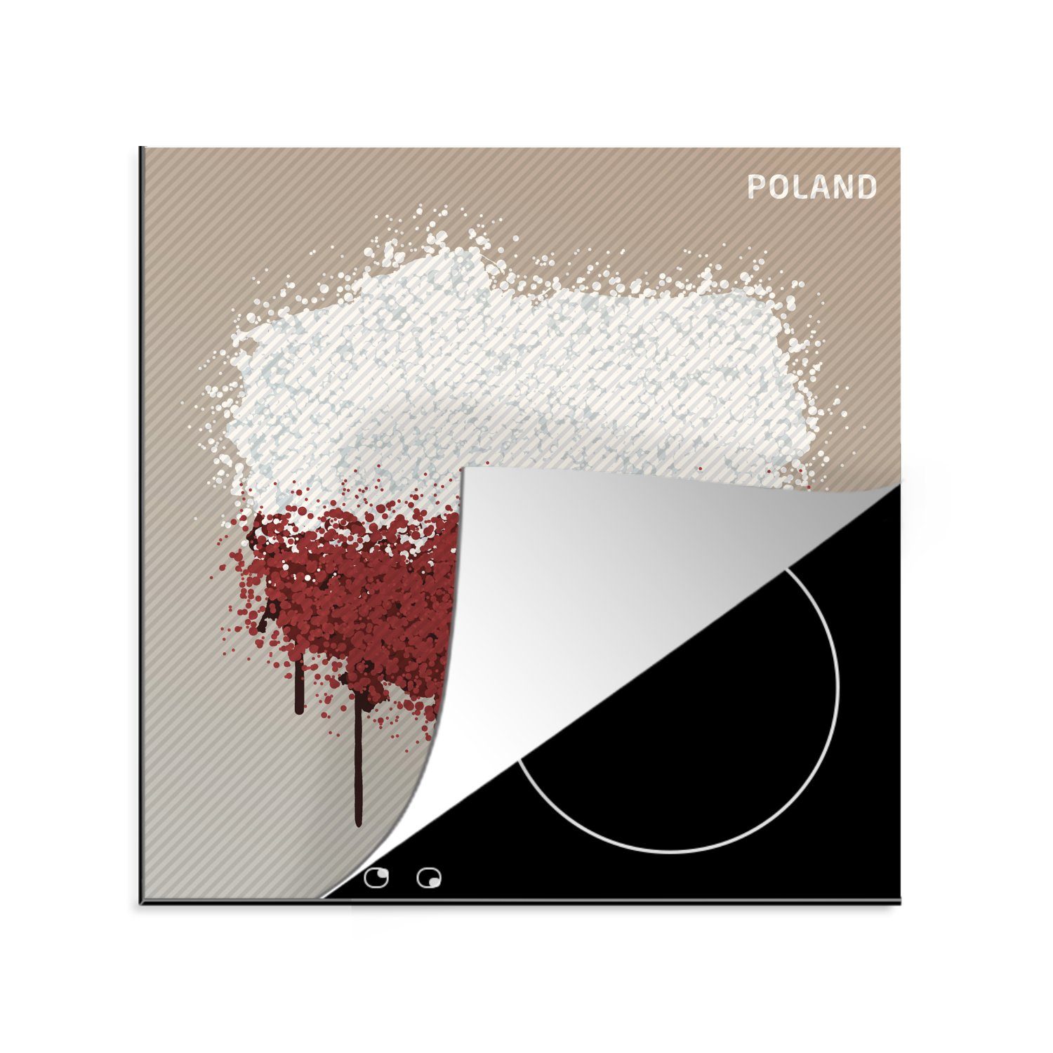 MuchoWow Herdblende-/Abdeckplatte Illustration von Polen in den Farben der Flagge, Vinyl, (1 tlg), 78x78 cm, Ceranfeldabdeckung, Arbeitsplatte für küche