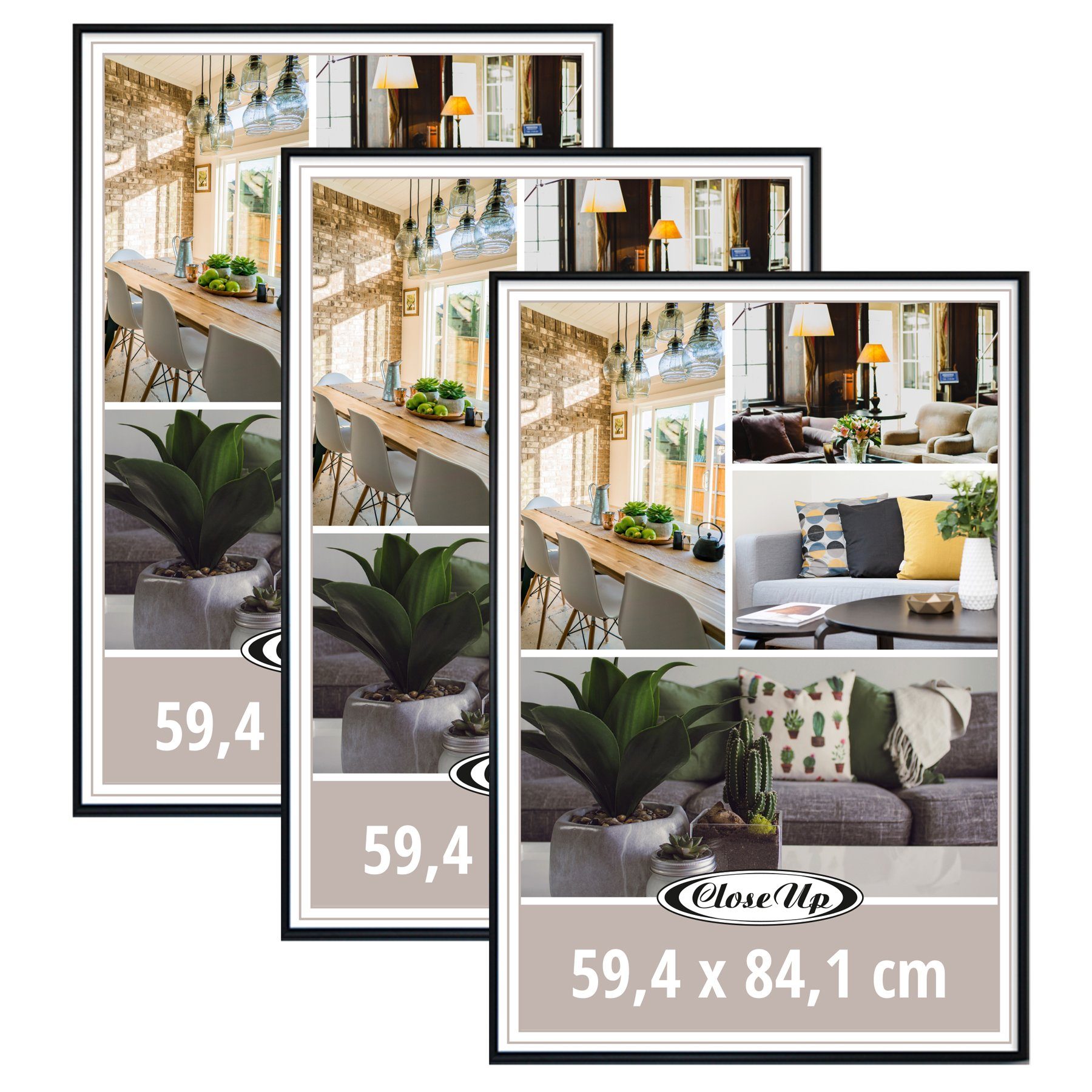 cm Close 3er 59,4 84,1 A1 Set x DIN Up Bilderrahmen Posterrahmen schwarz