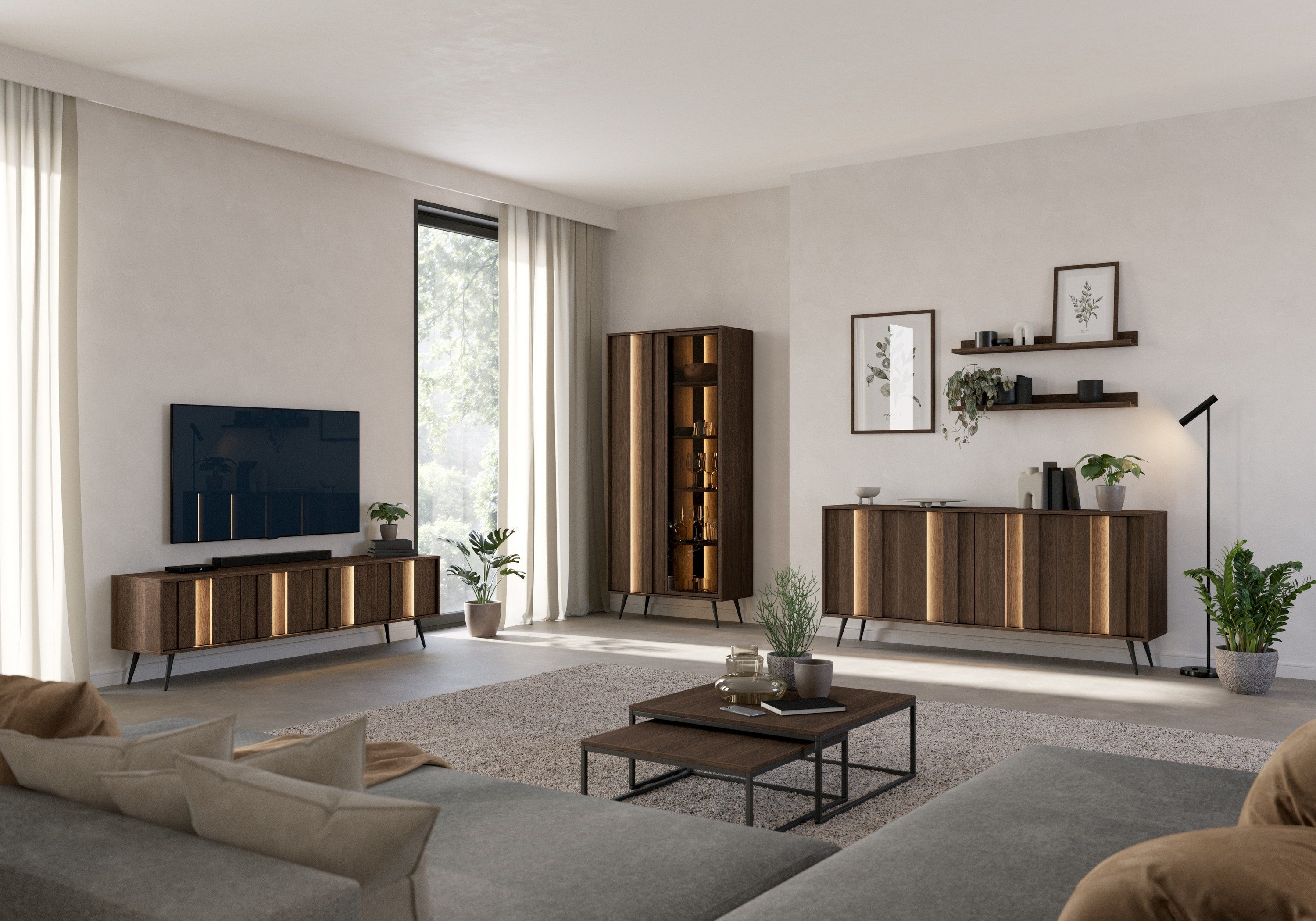 Masseno Lowboard DAVANTI 183,3 cm TV-Schrank mit 6 Türen Eichefarben