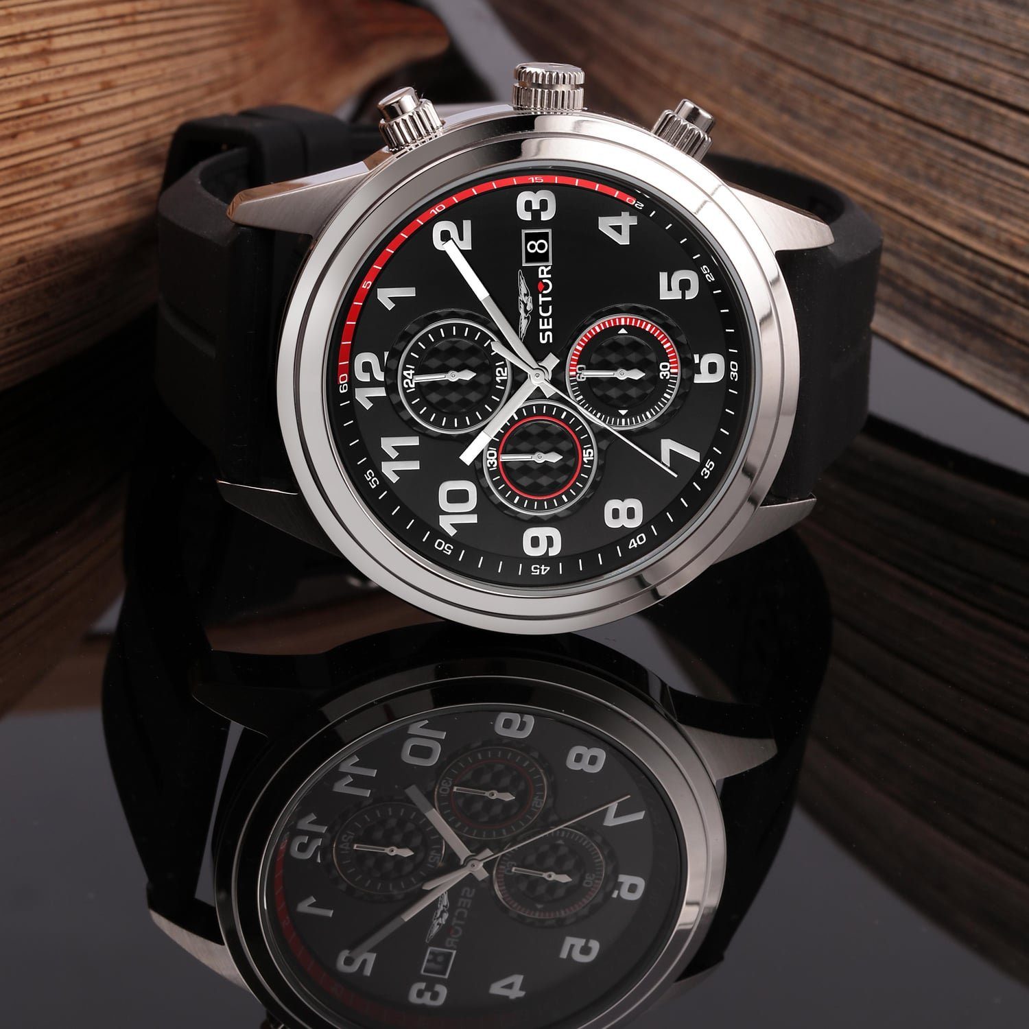 Herren Silikonarmband Herren schwarz Chronograph Chrono, rund, Sector groß Sector Armbanduhr Armbanduhr (41,2x38mm),