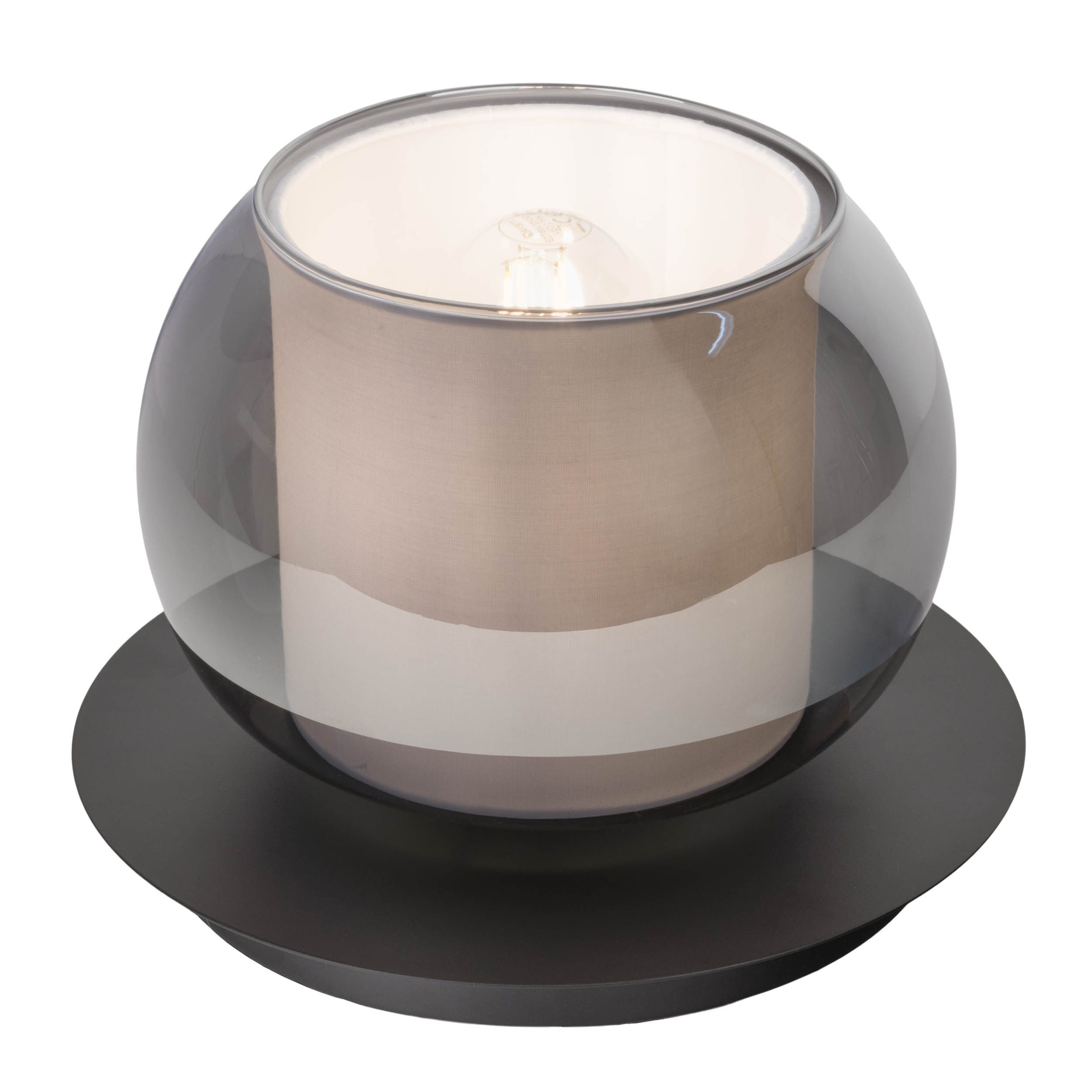 OTTO home Tischleuchte Tanissa, ohne Leuchtmittel, rund, Schirm Rauchglas, Innenschirm Stoff weiß, 1x E27 exkl., D: 18 cm