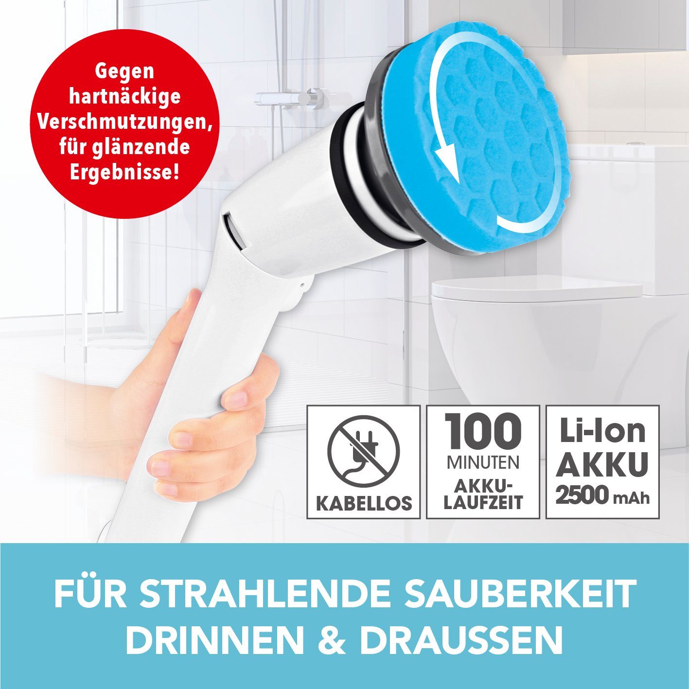 CLEANmaxx Akku-Oberflächenbürste Reinigungsbürsten Set 7 Aufsätzen, 7-tlg., Effektives reinigen In- & Outdoor