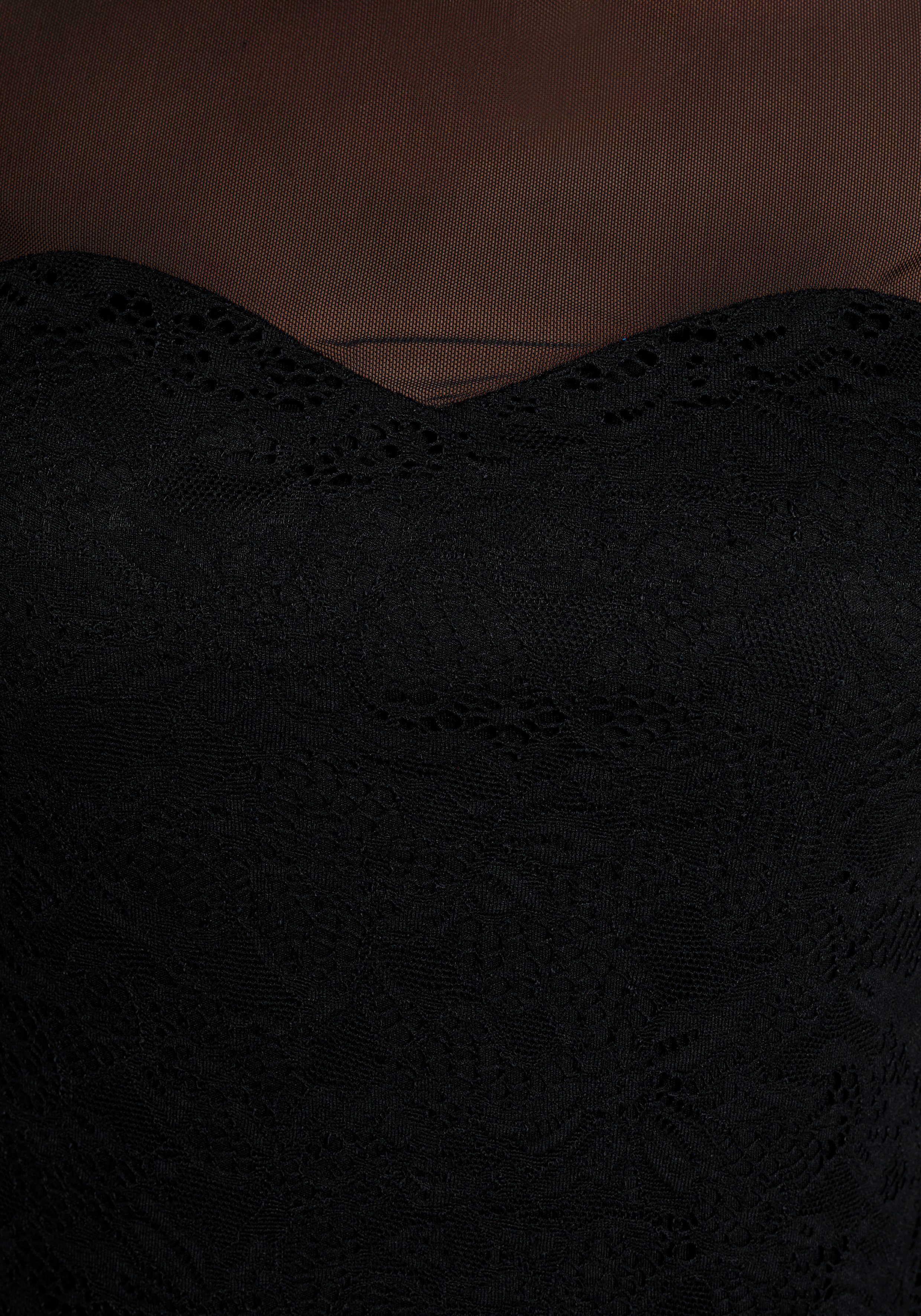 Melrose Langarmshirt taillierte Passform, aus Netzstoff, mit Viskosefutter, mit Spitze