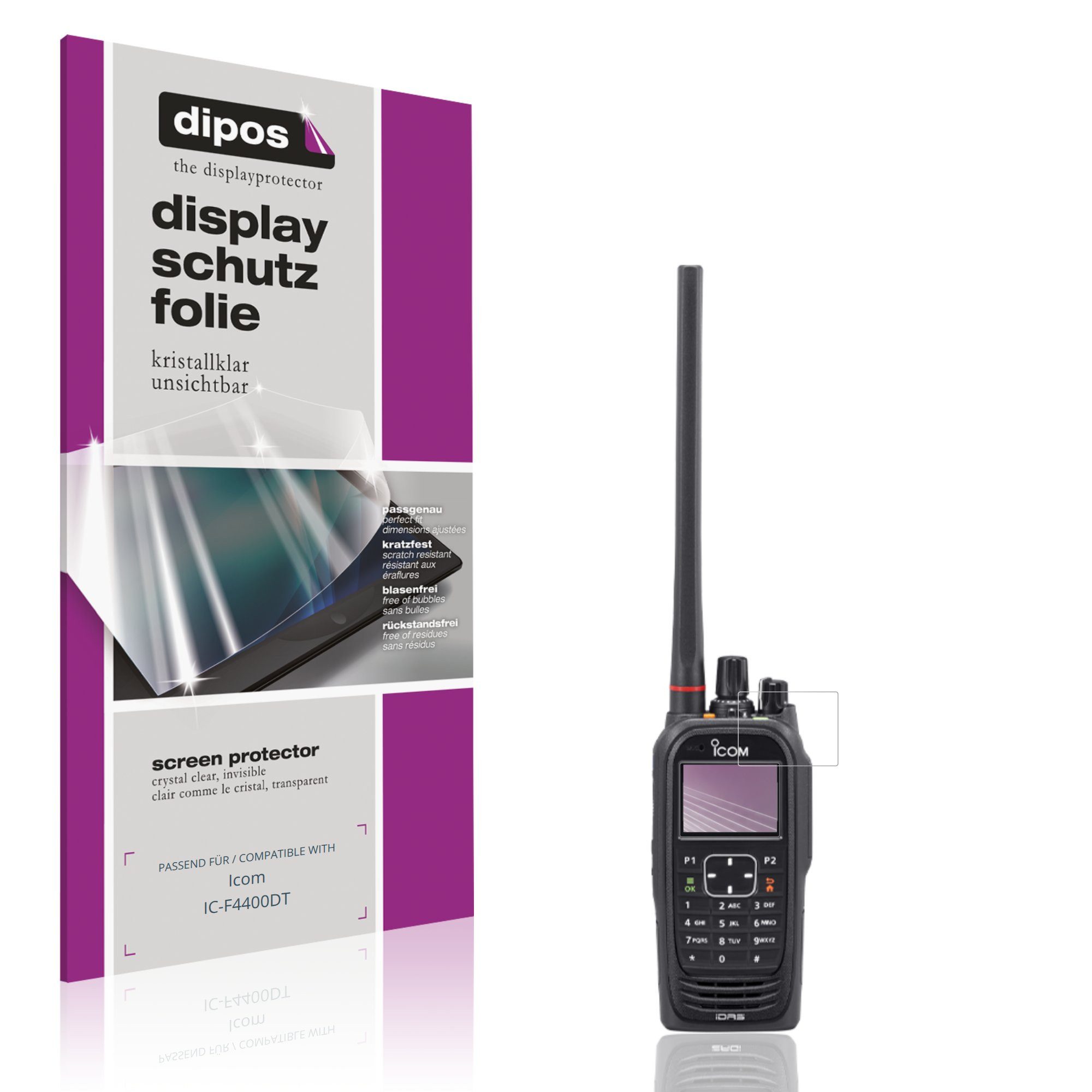 dipos Displayschutzfolie Schutzfolie für Icom IC-F4400DT, 4 Stück, Displayschutz Schutz Folie Made in Germany