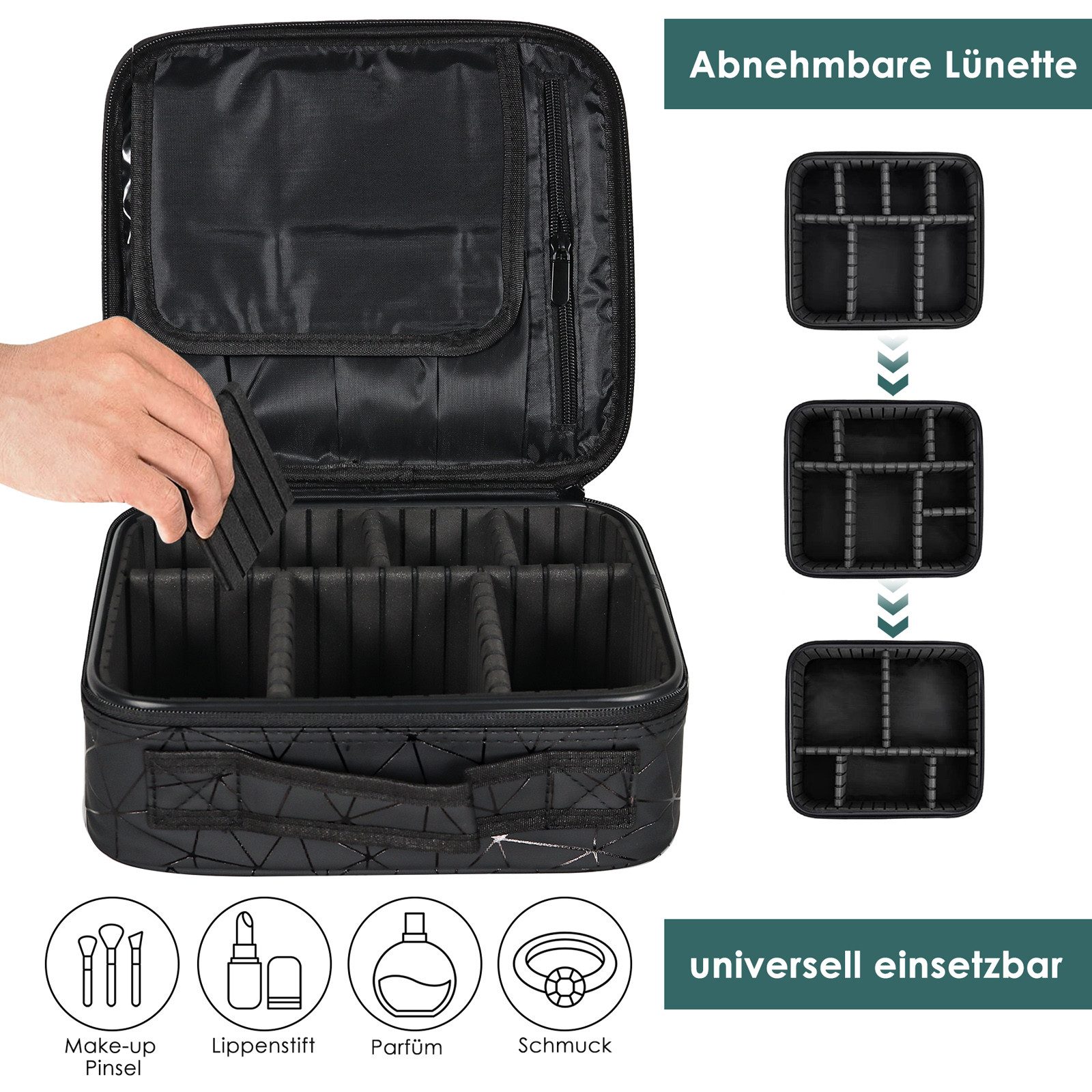 CALIYO Kosmetiktasche Portable Reise Make Up Tasche, Professionelle MakeUp Organizer Tasche, Schmink Aufbewahrung Kosmetische Wasserdicht mit Einstellbaren Teil – Bild 4 von 5