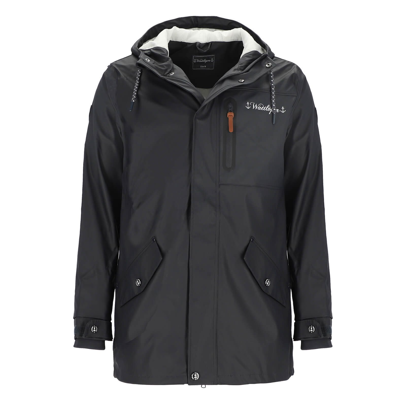Wattlöper Regenmantel 62213 Herren Regenmantel Regenjacke mit Kapuze & abgedecktem Reißverschluss