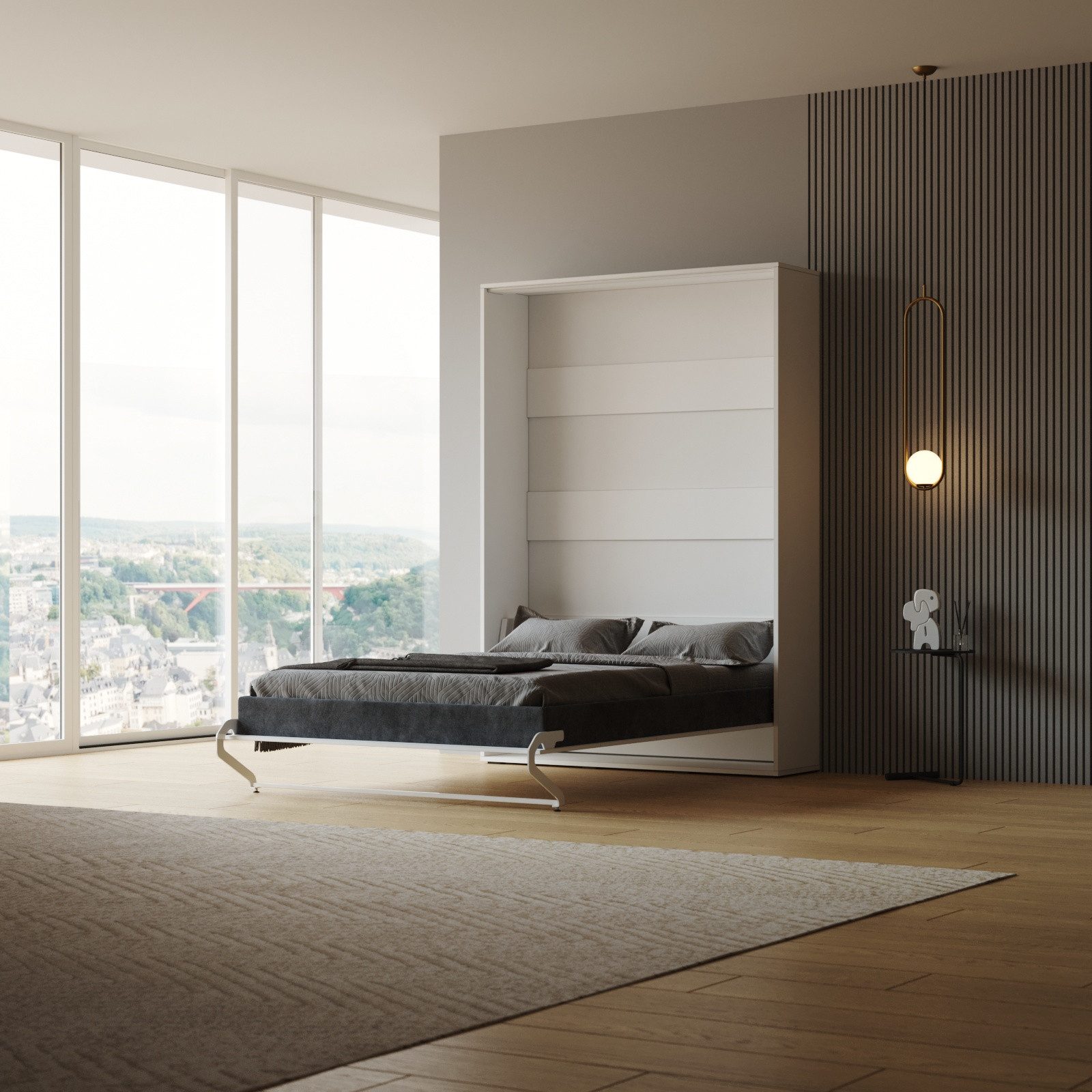 HeimLiving Schrankbett M1 140/160/180x200cm Vertikal Weiß mit Gasdruckfedern