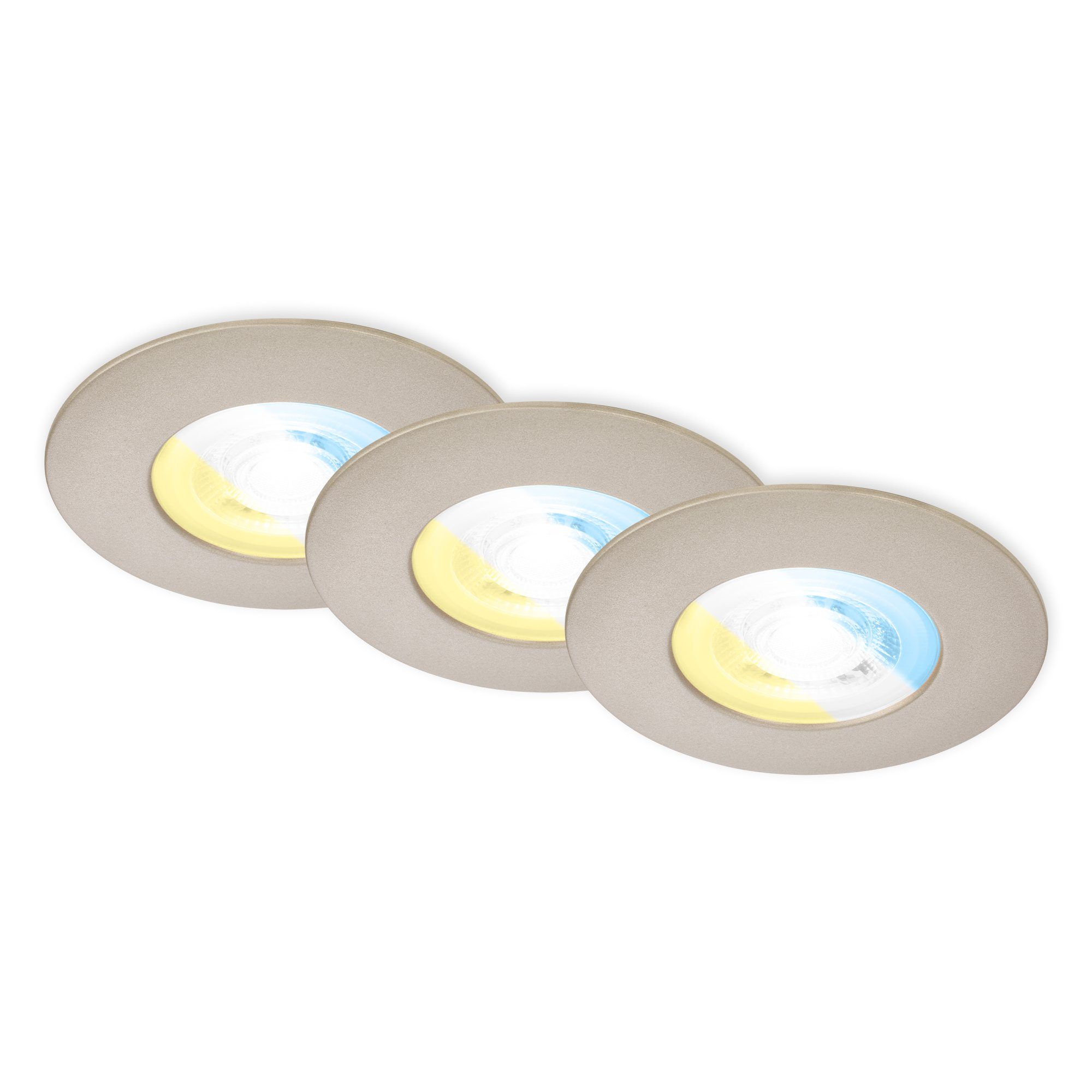 Briloner Leuchten Einbauleuchte 7605032, LED fest verbaut, Kaltweiß, Neutralweiß, Warmweiß, 3er Set, 3000 K, weiß, IP65, 9 cm