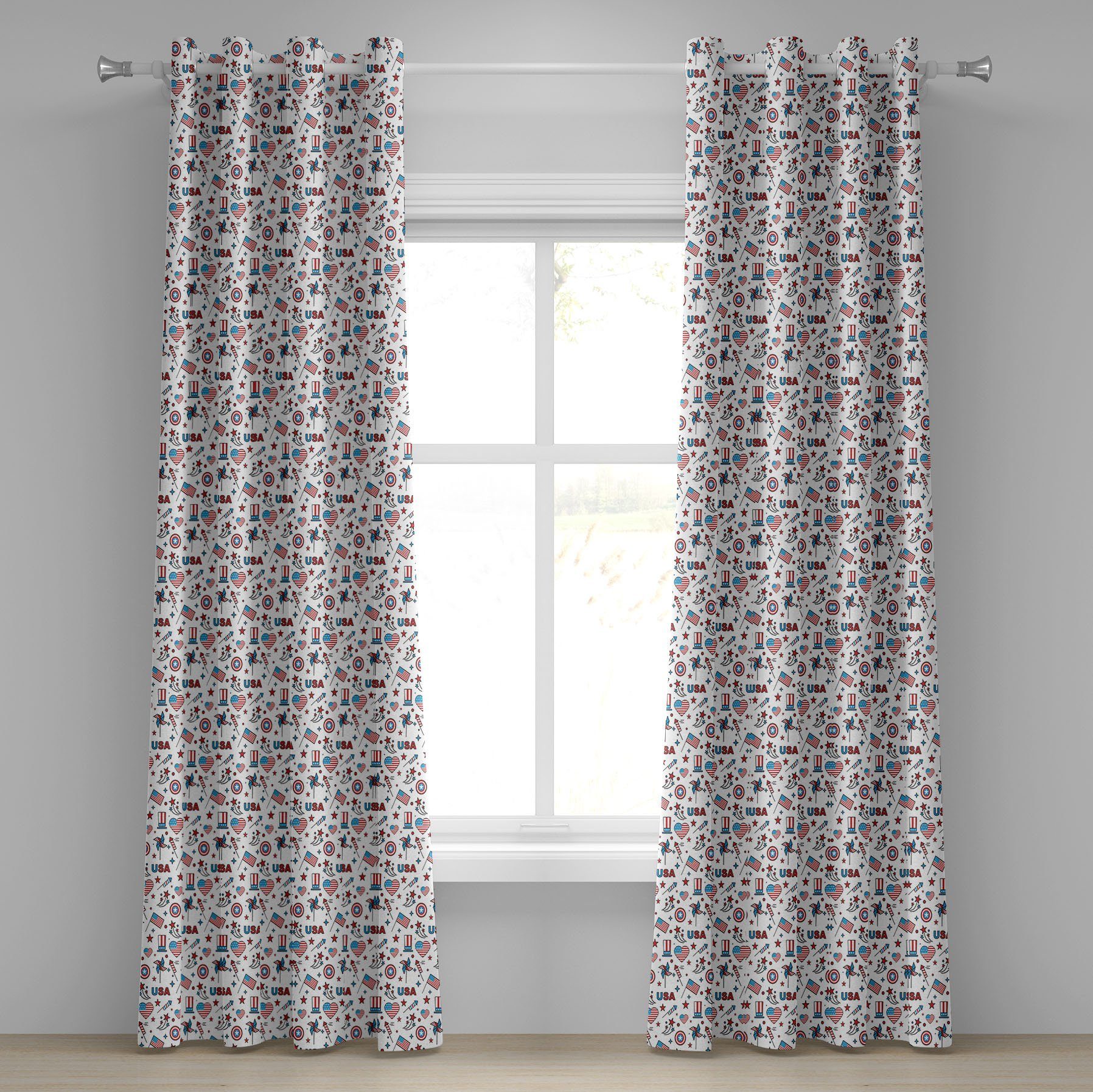 Gardine Dekorative 2-Panel-Fenstervorhänge für Schlafzimmer Wohnzimmer, Abakuhaus, 4. Juli USA