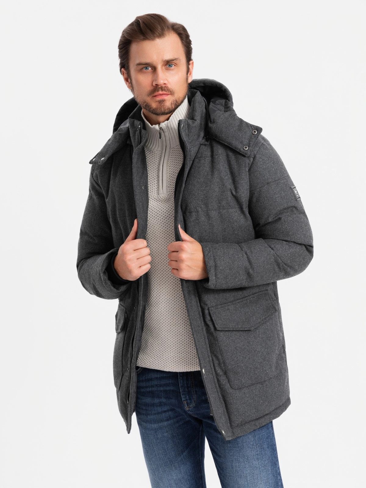 OMBRE Winterjacke Warme lange Herren Parka Jacke mit Wolle günstig online kaufen