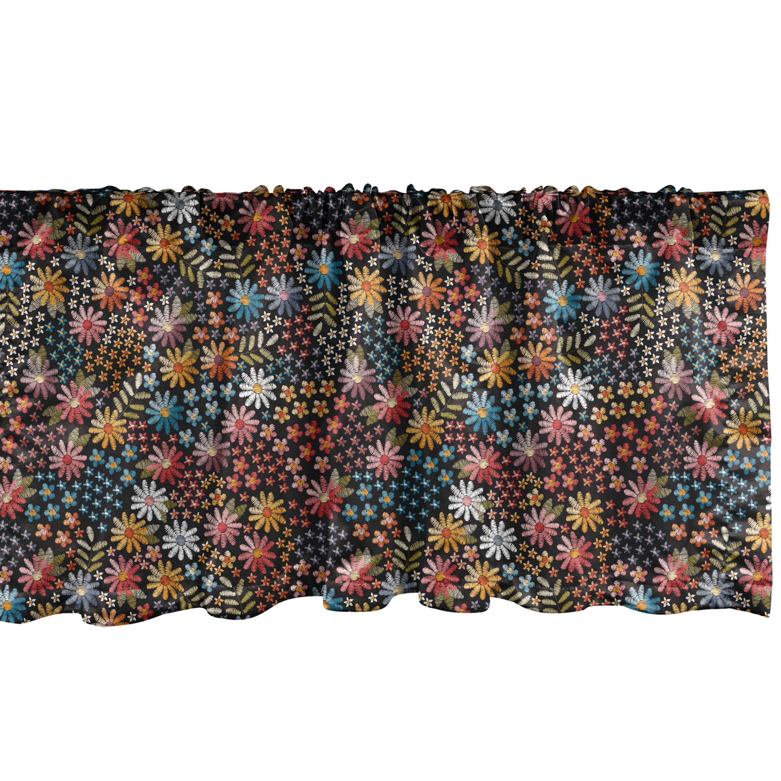 Scheibengardine Vorhang Volant für Küche Schlafzimmer Dekor mit Stangentasche, Abakuhaus, Microfaser, Blumen Nostalgische Blumen Blätter