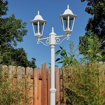 hofstein Außen-Stehlampe Wegeleuchte aus Metall/Glas in Weiß/Klar, ohne Leuchtmittel, Kandelaber, Gartenbeleuchtung IP44, 2x E27, ohne Leuchtmittel