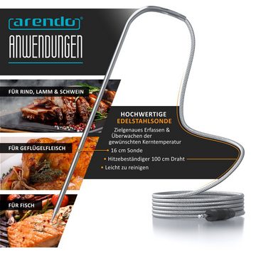 Arendo Grillthermometer Fleischthermometer, BBQ Steak Grill, Digital, Funk, Kabellos, Edelstahlsonde bis Max. 250°C