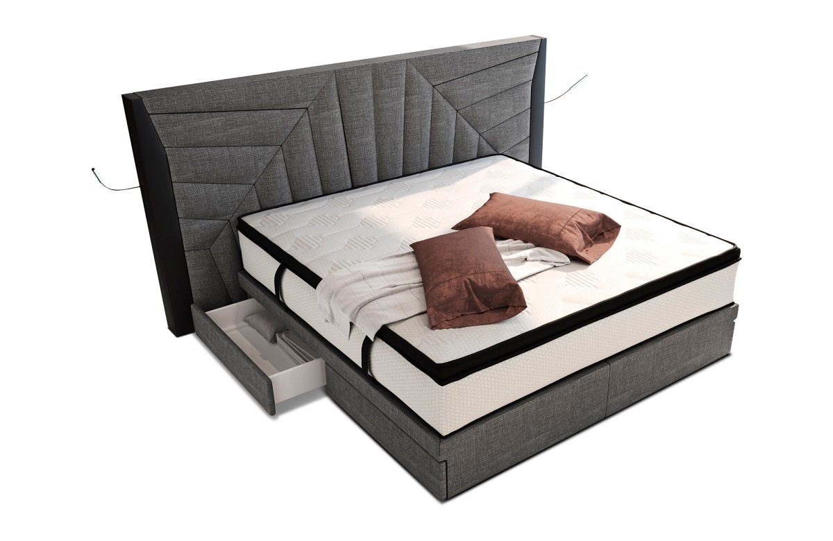 Sofa Dreams Boxspringbett Monaco Stoffbezug Strukturstoff, mit Topper, mit Schubladen, mit LED-Beleuchtung, mit USB-Anschlüssen