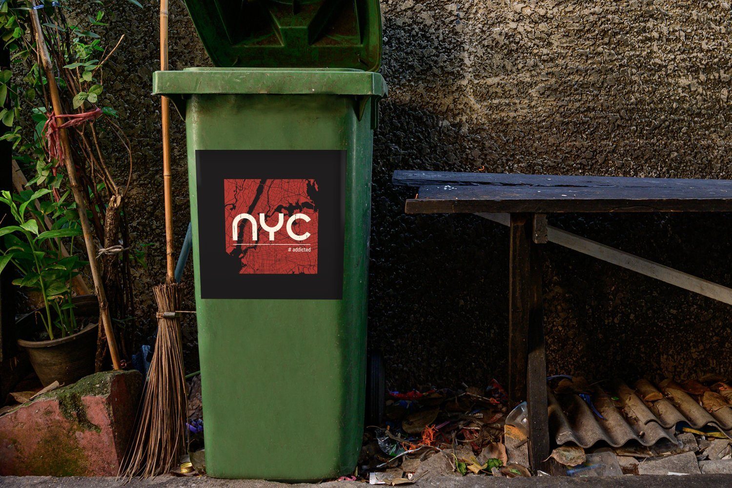 Rot Container, (1 Wandsticker St), New Abfalbehälter Mülltonne, - Mülleimer-aufkleber, MuchoWow Schwarz York - Sticker,