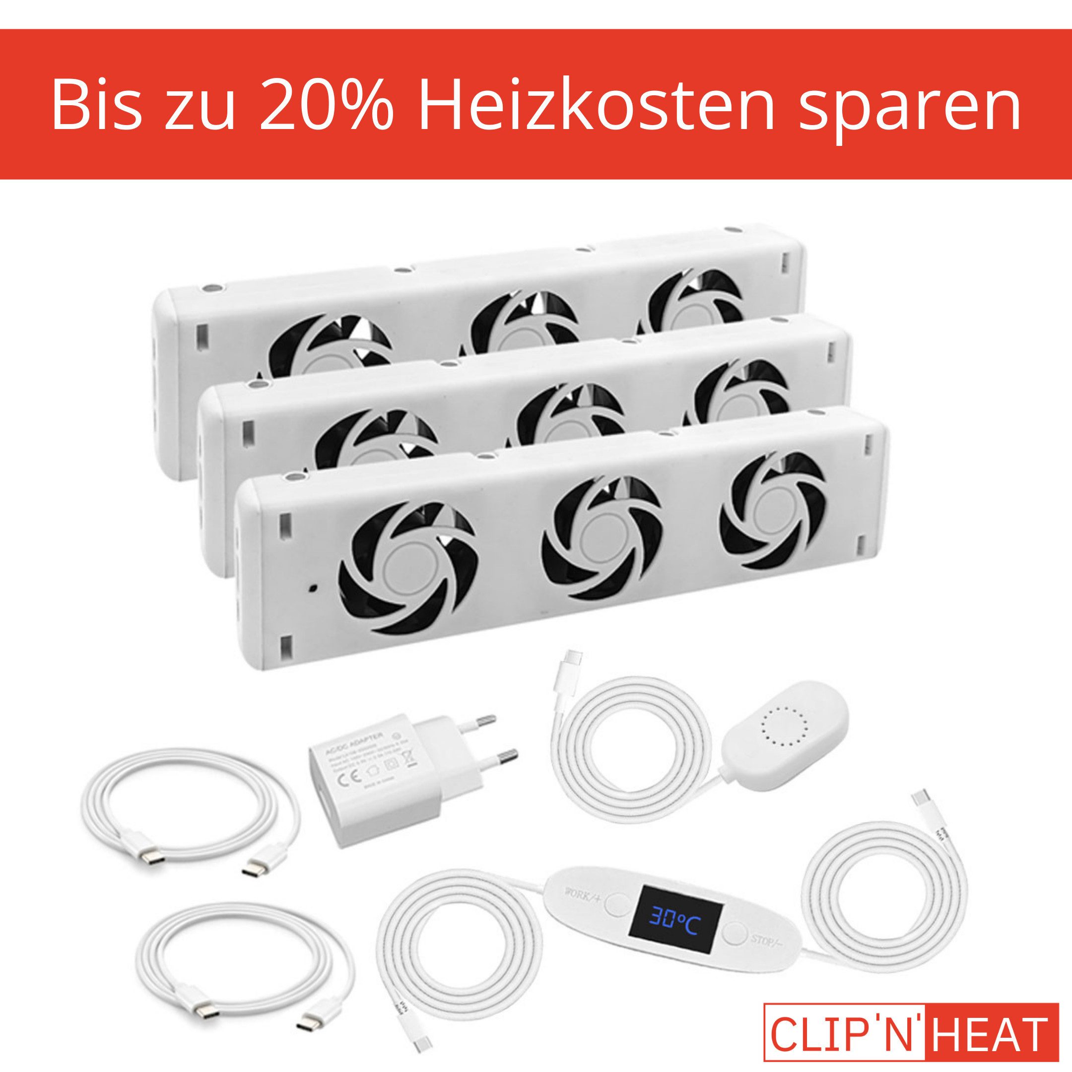 CLIP`N`SHADE Heizkörperventilator Triple Set mit 3x Ventilator, Heizkörperverstärker, Heizungslüfter