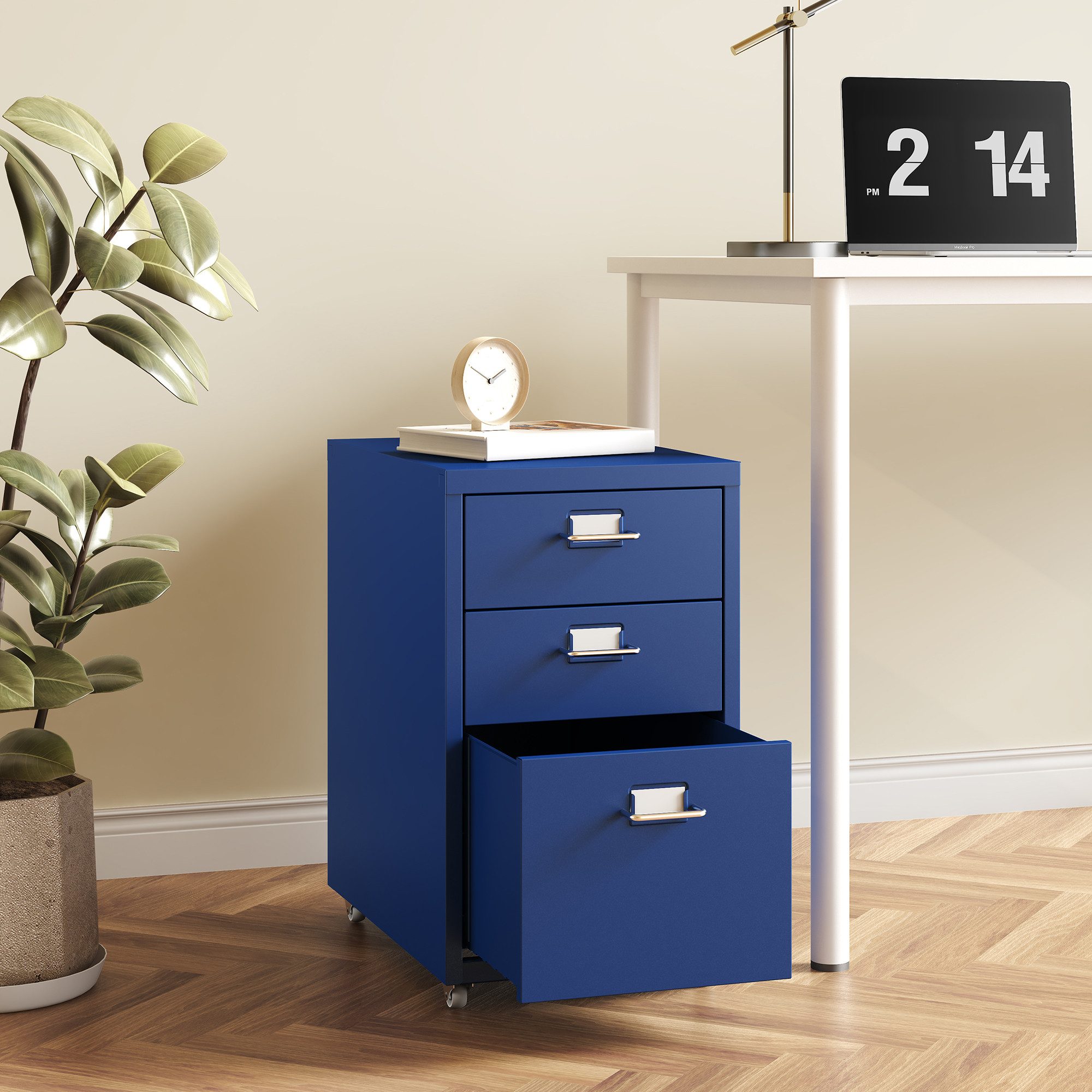 en.casa Rollcontainer, »Kökar« mit 3 Schubladen Bürowagen Blau günstig online kaufen