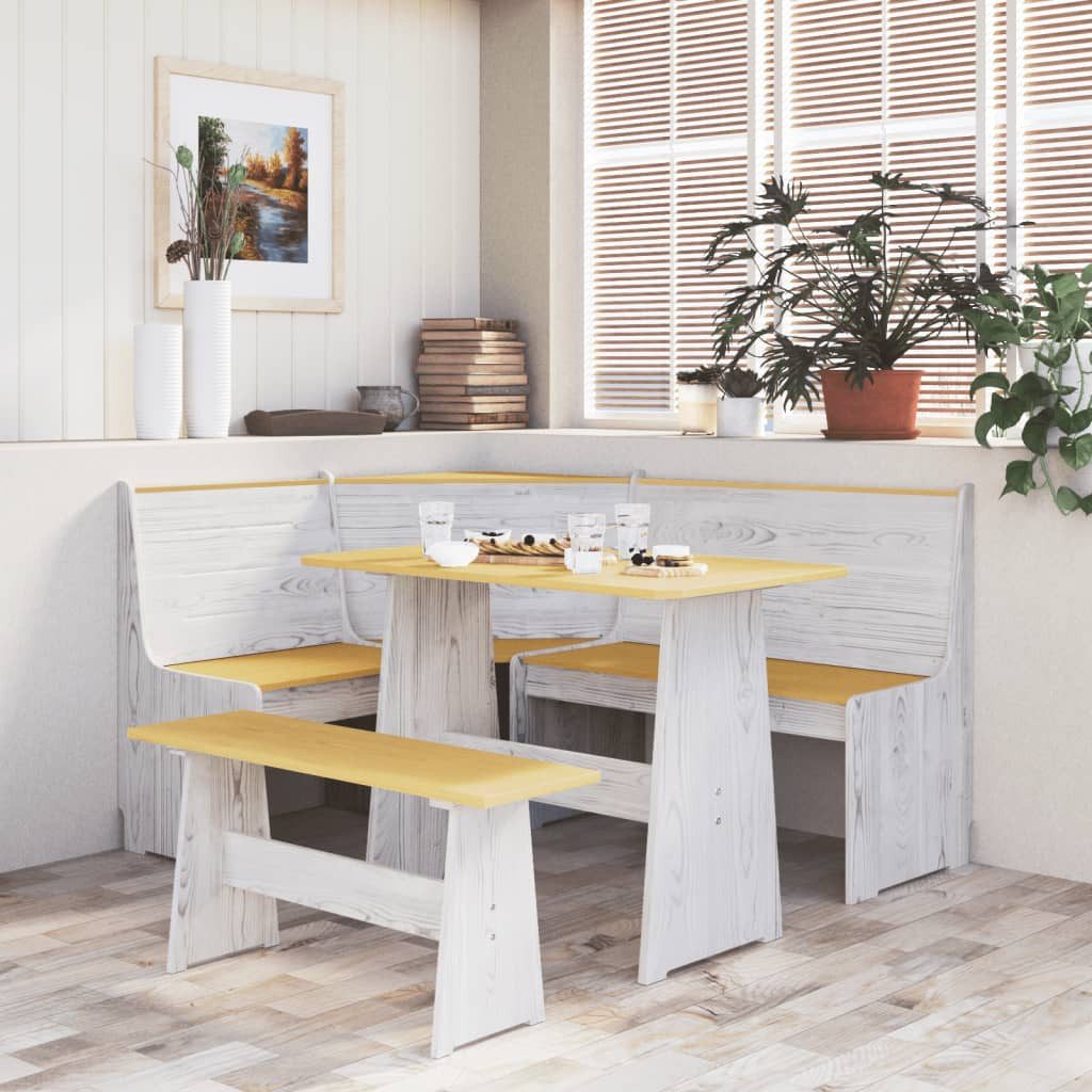 furnicato Eckbank Massivholz 151 x 118,5 x 85 cm Honigbraun-Weiß, Beidseitig montierbare Sitzbank mit Rückenlehne für dein Wohnzimmer