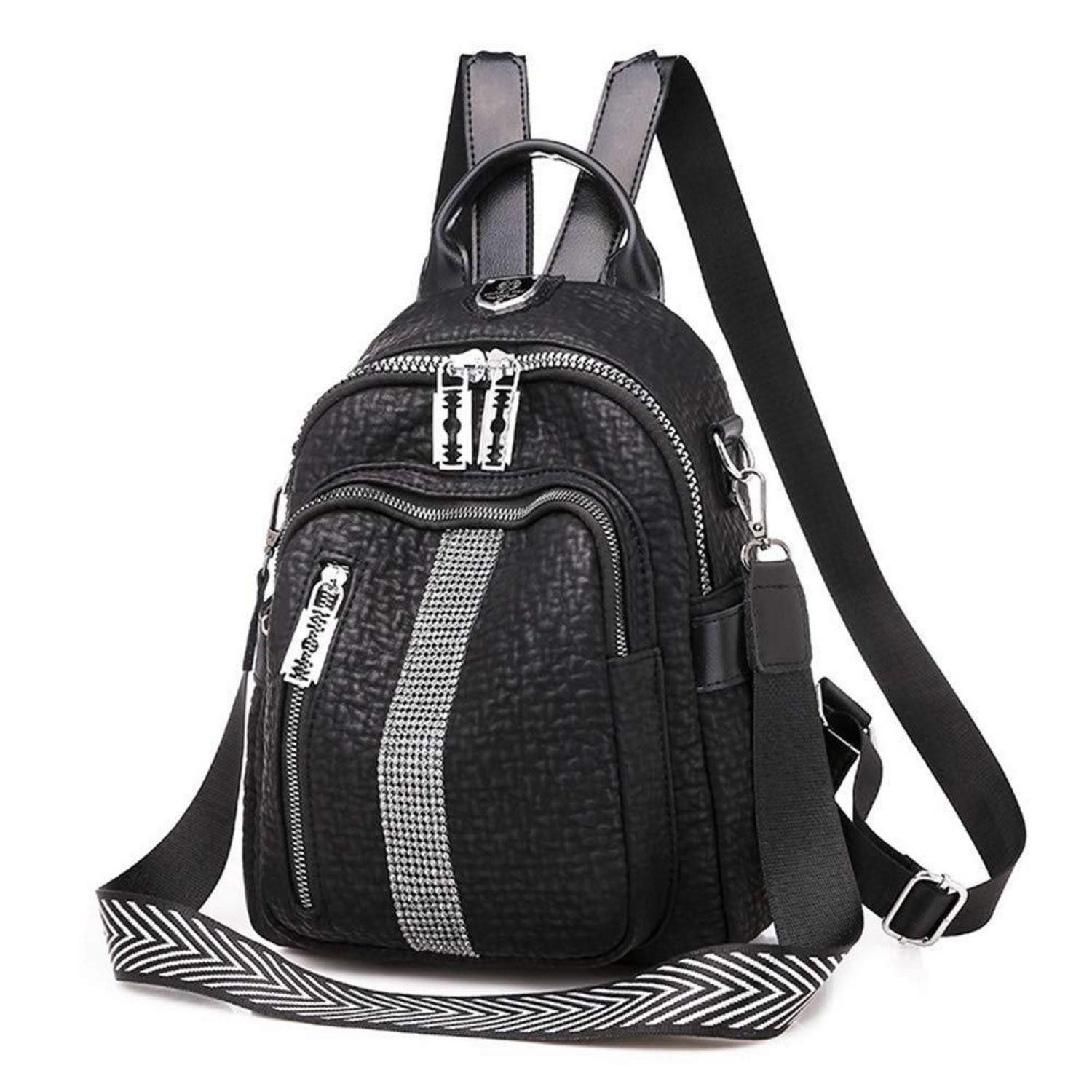 LuxusKollektion Cityrucksack Damen Rucksack Cityrucksack Schwarz in Lederoptik