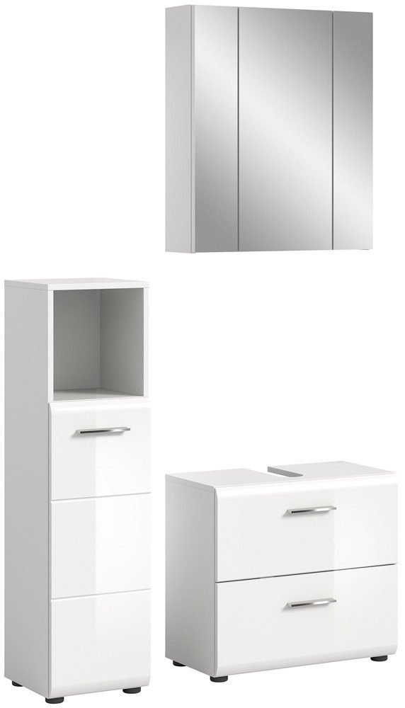 xonox.home Badmöbel-Set Bad Set Ice 2, 3-teilig, weiß / weiß Hochglanz, (3-St), modern