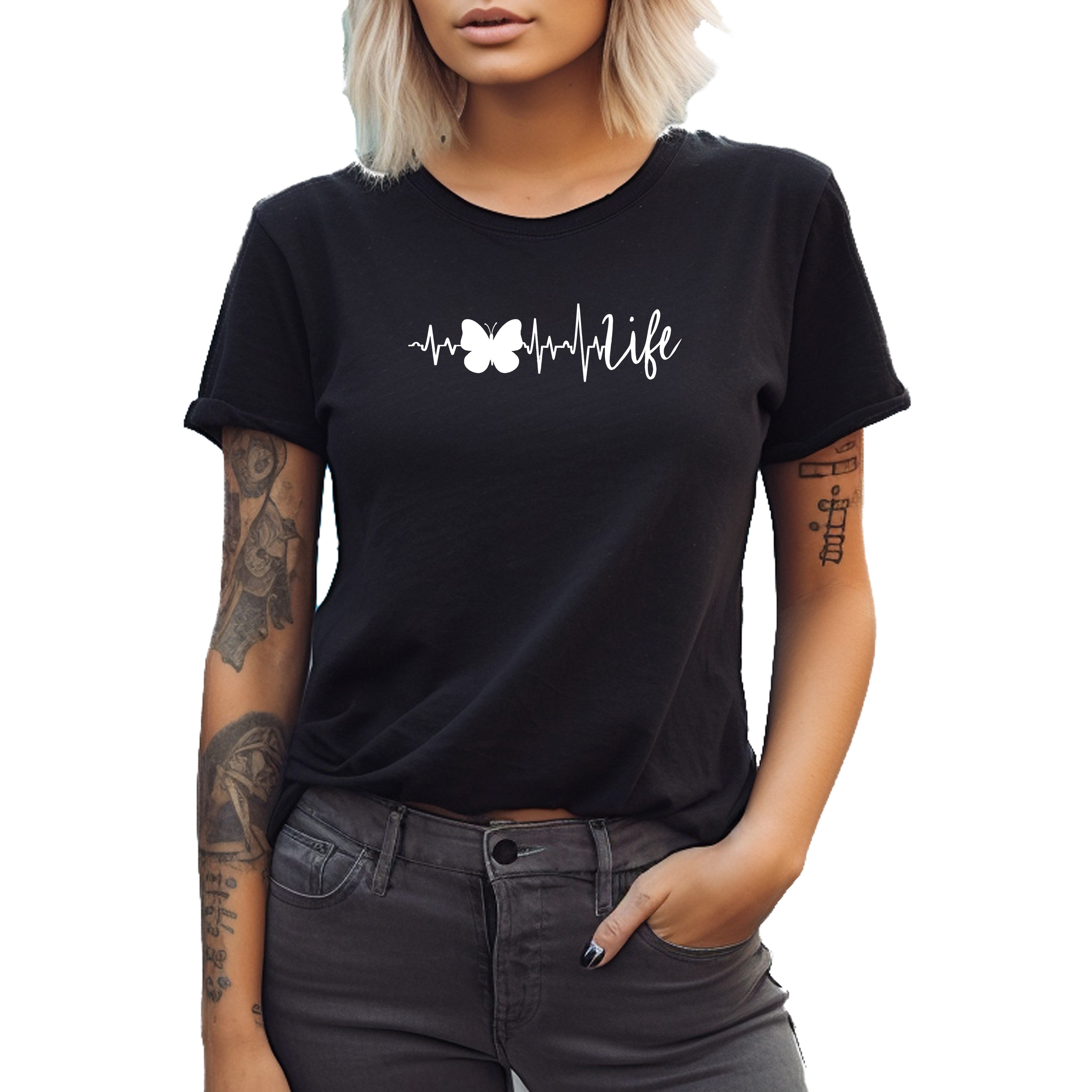 Banco Print-Shirt Damen "Butterfly Life" Unifarben Premium T-Shirt Rundhals günstig online kaufen