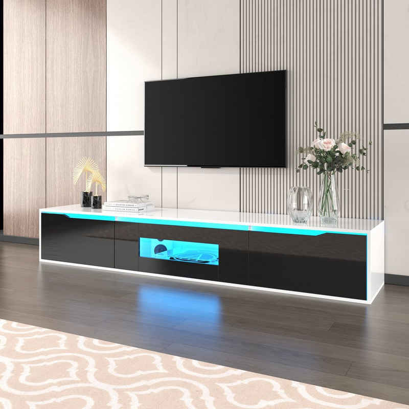 OKWISH TV-Schrank TV-Möbel Fernsehtisch Hochglanz, mit farbwechselndem LED-Licht, Klapptüren