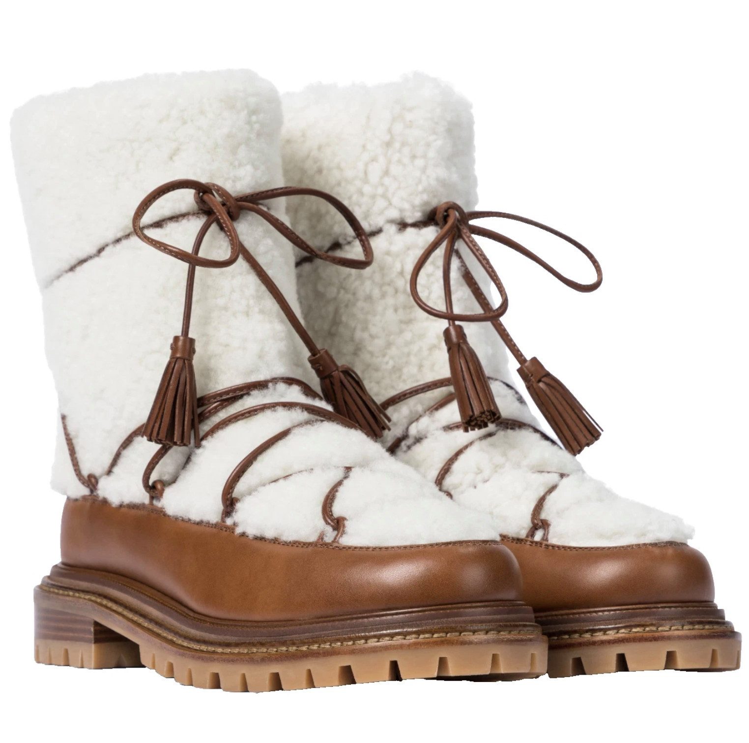 Aquazzura Firenz Very Gstaad Boots Lammfell Winter Shearling Boots Stiefel Leder Winterstiefel Weiches, plüschiges Lammfell mit Lederbesatz