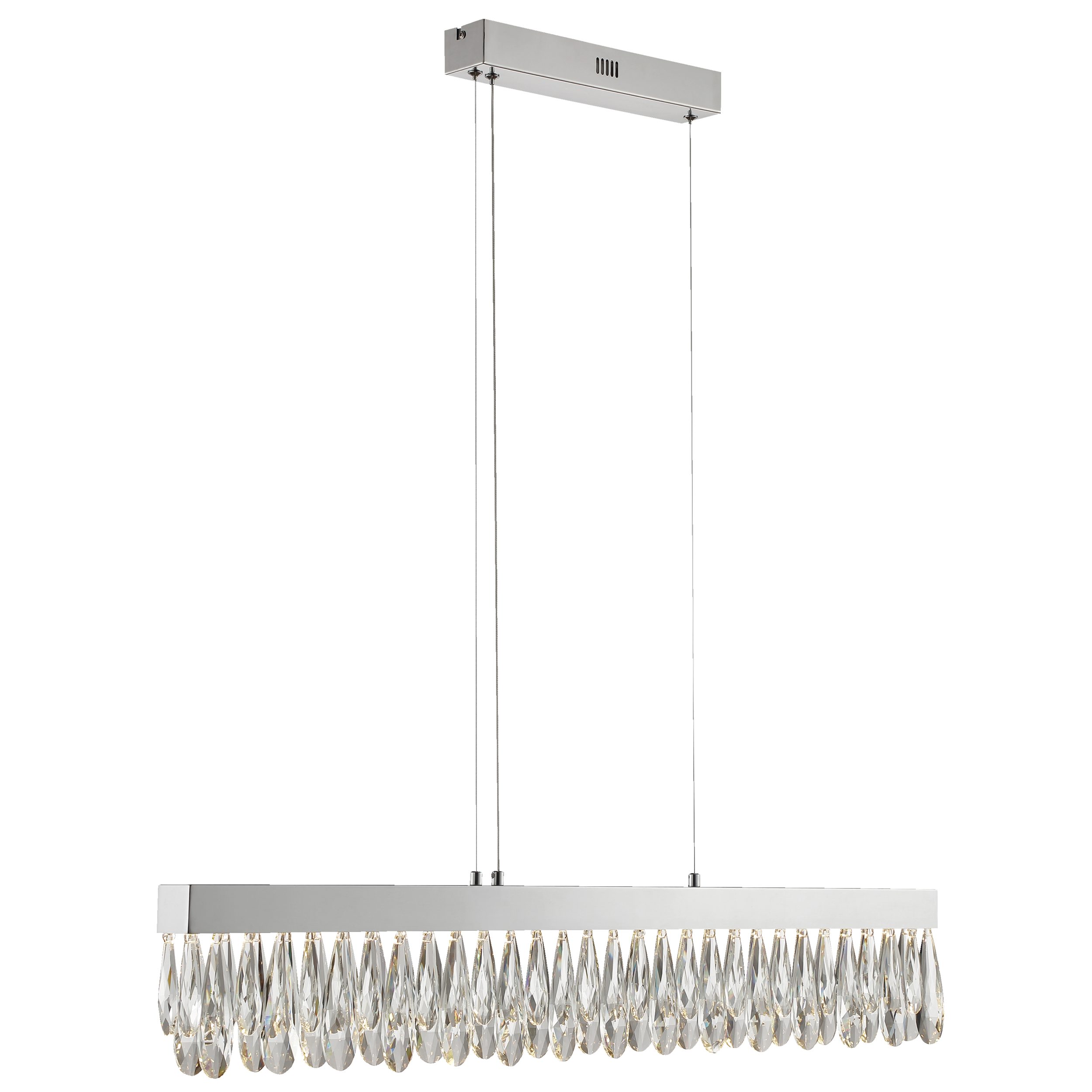 Lightbox Pendelleuchte, LED fest integriert, Warmweiß, LED Balken Hängelampe mit Kristallen - 1m breit - chromfarbend