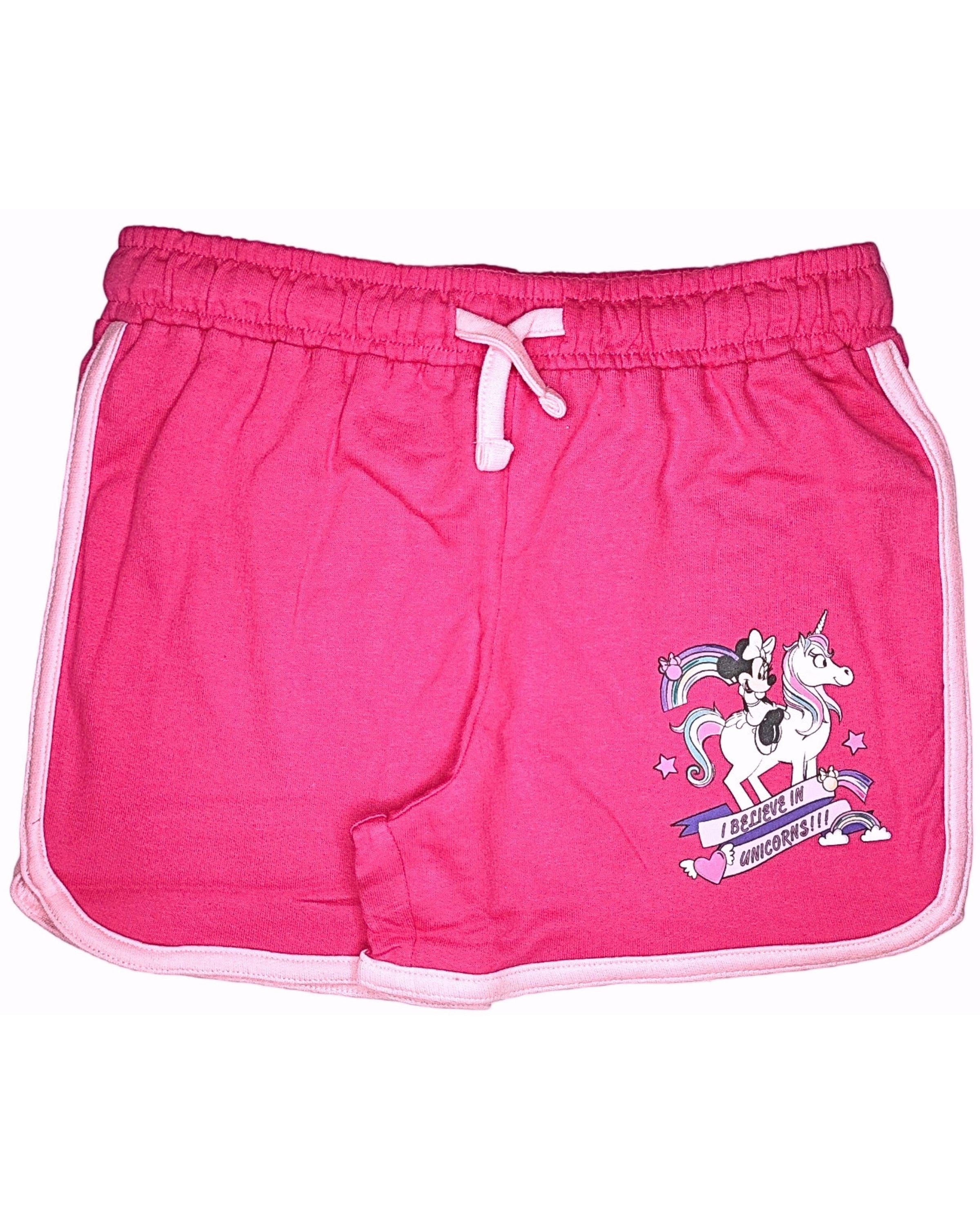 Disney Minnie Mouse Shorts Minnie Maus - I believe in Unicorns Mädchen kurze Hose aus Baumwolle Gr. 98 - 128 cm Pink
