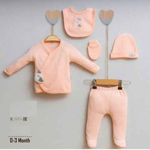 Engelbaby Erstausstattungspaket 5-teiliges Neugeborenen-Erstausstattung komplett Outfit 0-3 Monate (Set, 5-tlg., Langarmshirt Handschuhe Hose Lätzchen Mütze) 5-teilig komplett Outfit 0-3 Monate 100% Baumwolle Erstausstattung