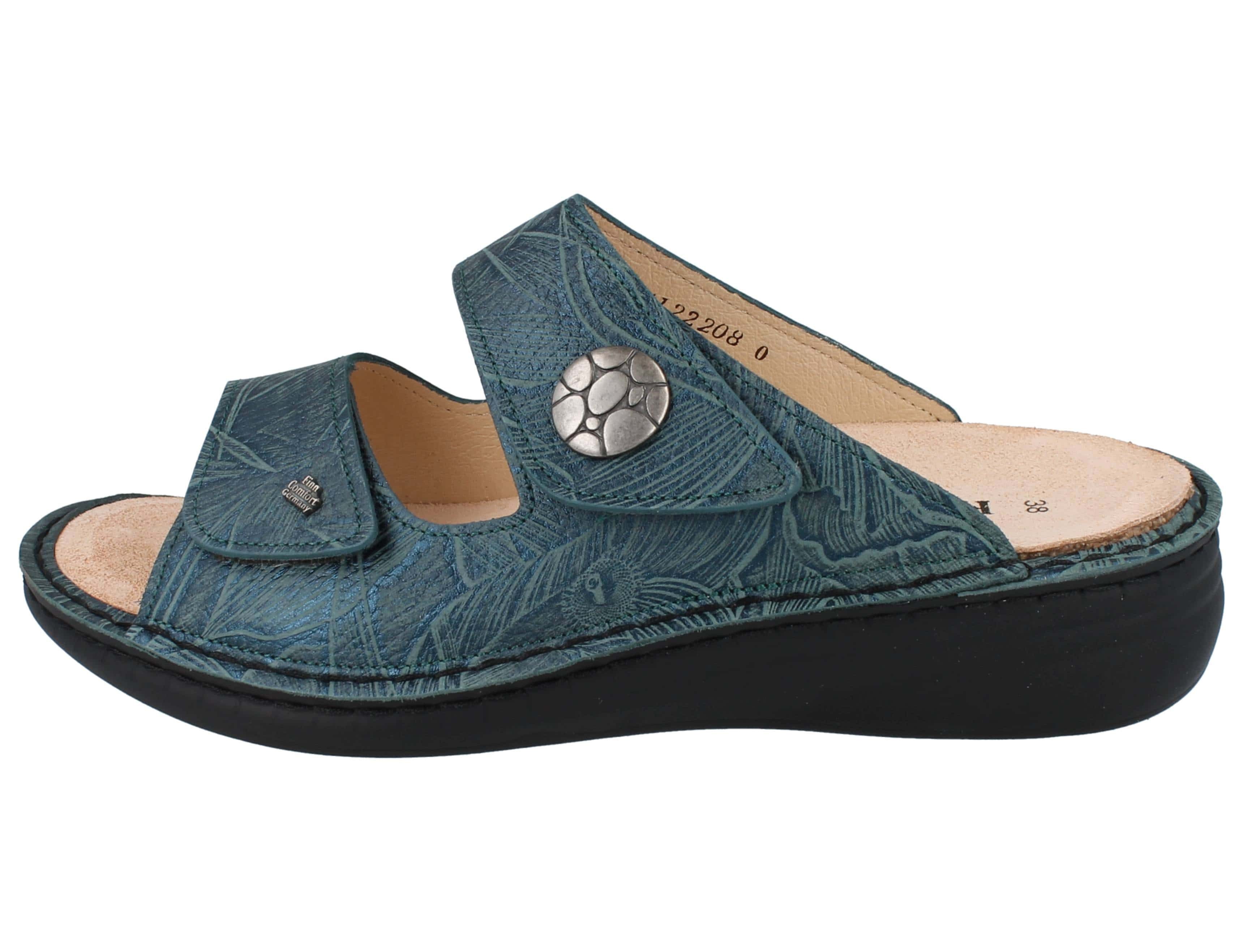 Finn Comfort FINN COMFORT Moorea Damen Pantolette petrol Glattleder - Größe: 42 Pantolette Wechselfußbett