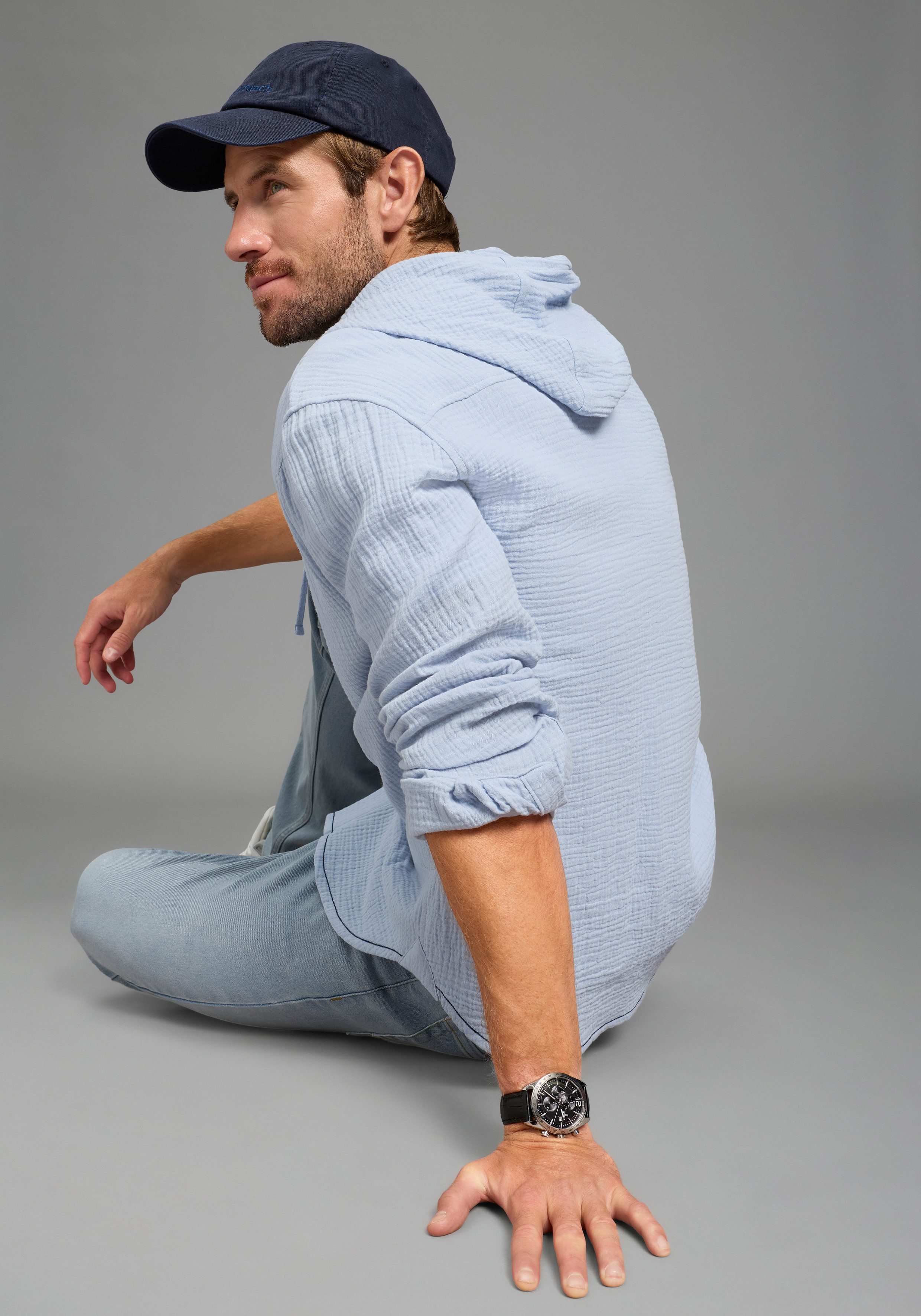 KangaROOS Kapuzenhemd Langarm mit Ärmelschlitz, für Casual- und Streetwear, aus Baumwolle