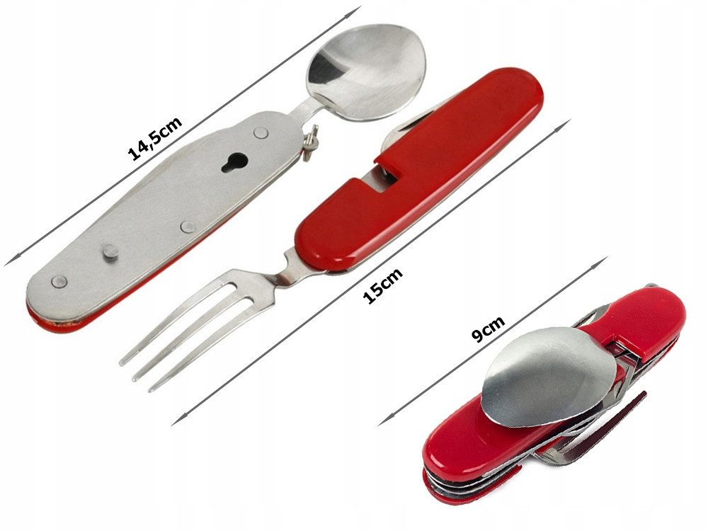 VERK GROUP Taschenmesser 4in1 Campingbesteck Taschenbesteck Outdoor Gabel Löffel Messer, (1 St), 4in1 Funktion, klappbar