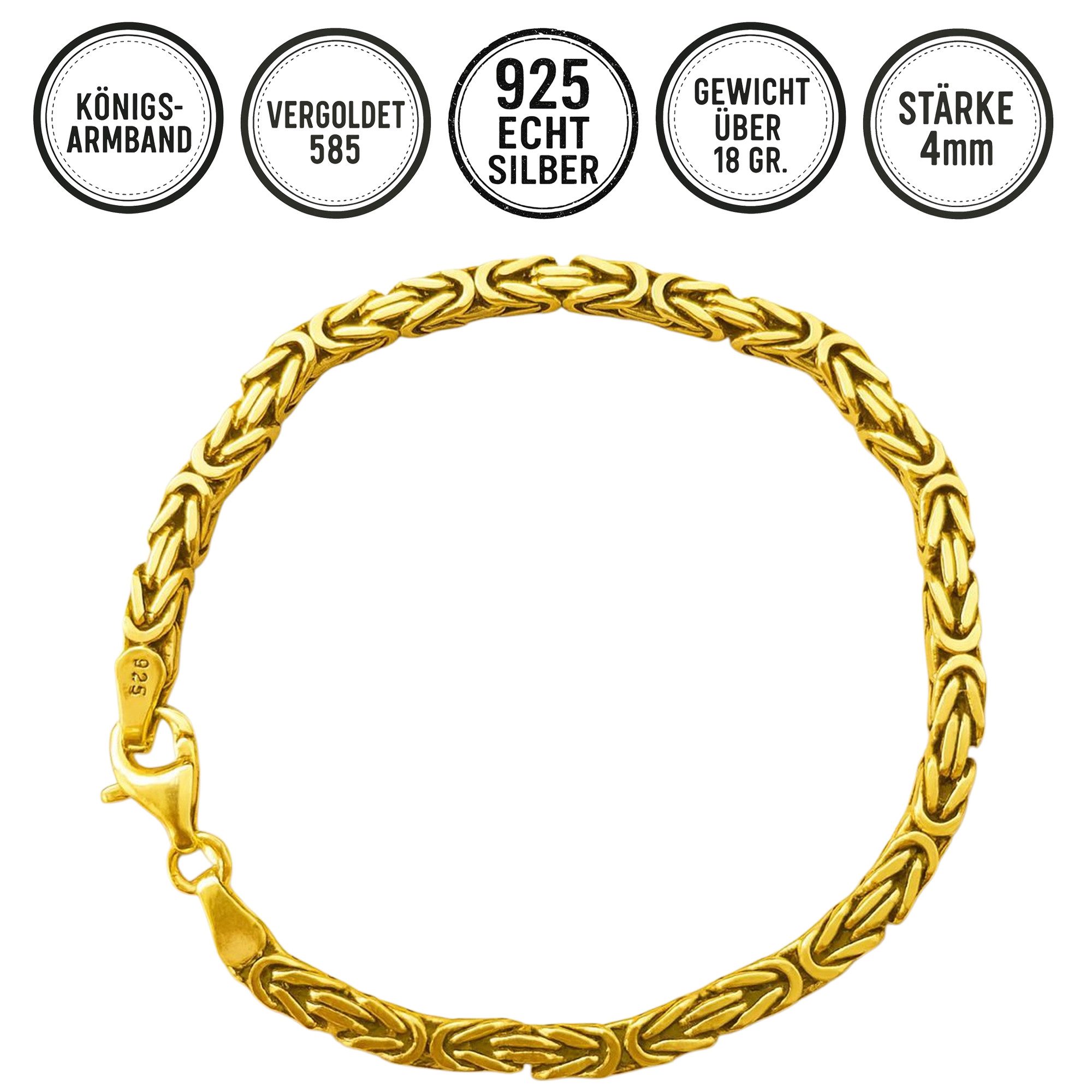 M-Punkt24 Königsarmband Königskette Silber 925 (585 Gold vergoldet, 21 cm läng, 4 mm Stärke, Königsarmband), Silberschmuck aus 925 Echt Silber