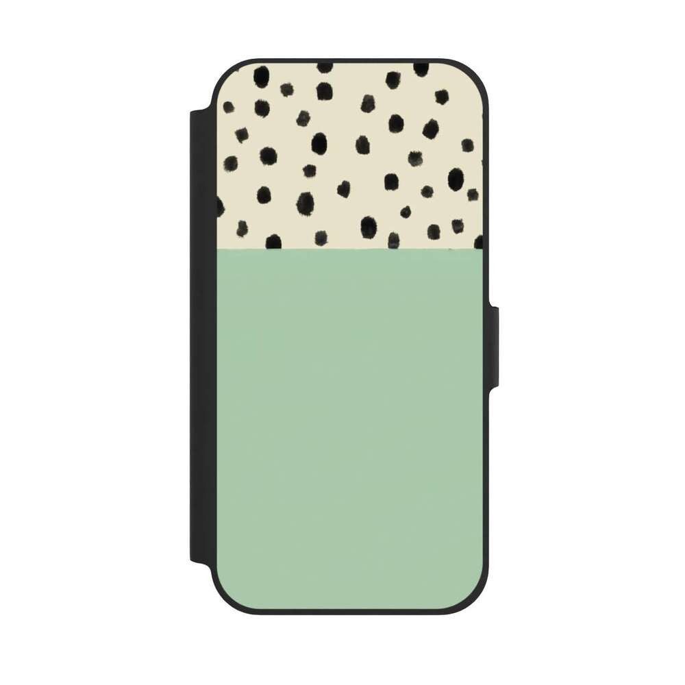 NIVOCASE Handyhülle Abstrakt Polka Dots Boho Dots and Boho, Apple iPhone 12 Klapphülle Handyhülle aus Kunst Leder NIVOflip schwarz
