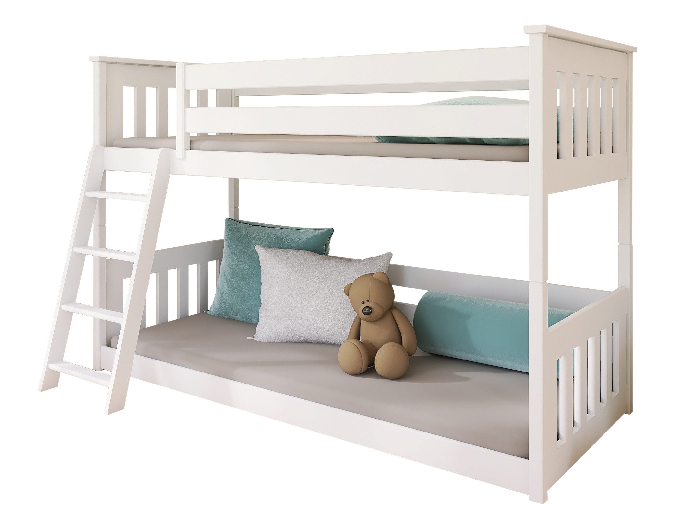 Kids Collective Bunk Bed, Loft Bed, Children's Bed 90x200 cm with Safety Rail & Slatted Base, Bed for Girls & Boys 90x200 cm, Solid Pine Wood, White
