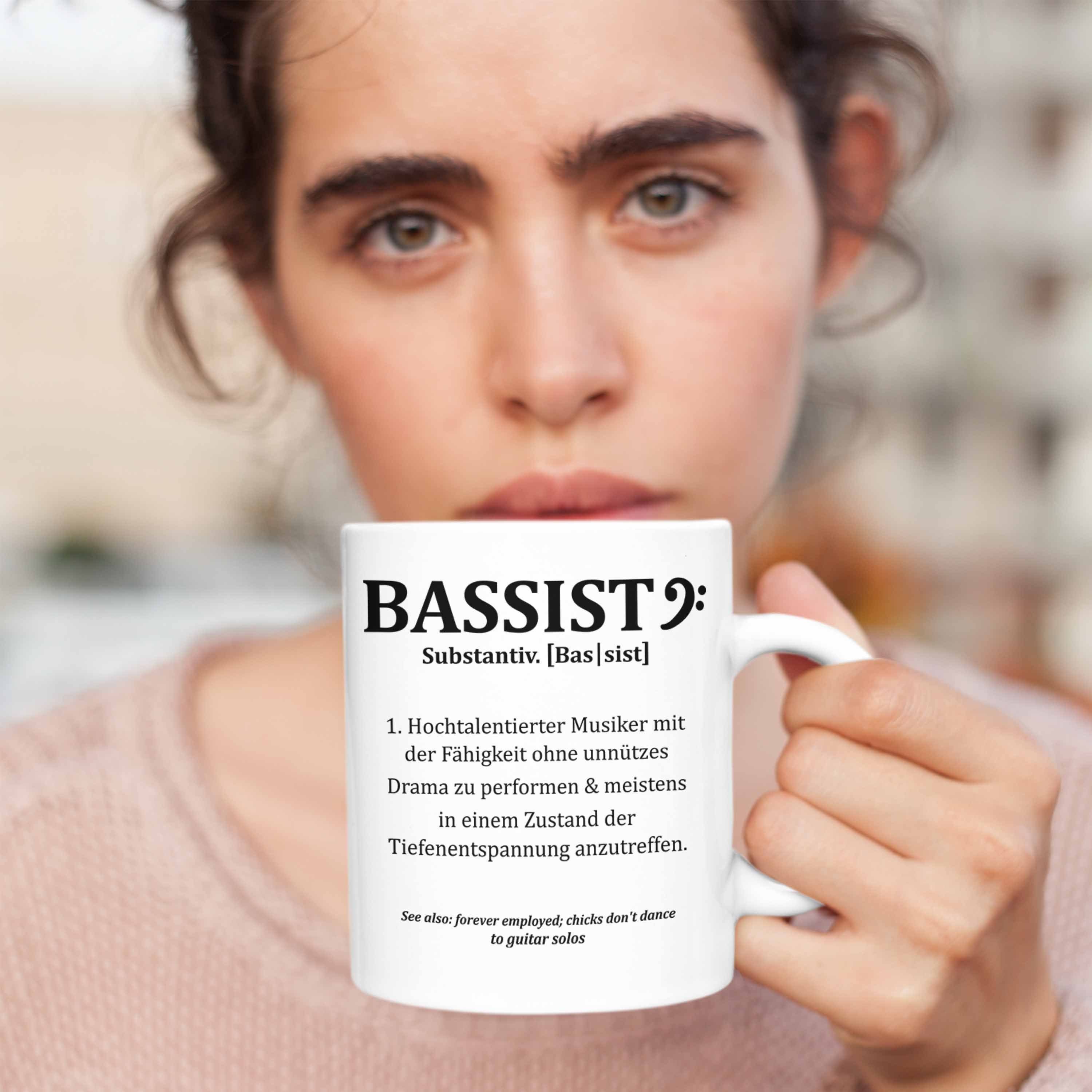 Weiss Geschenkidee Bassist Kaffee-Becher Geschenk Tasse Bass-Spieler Bassist Trendation Tasse